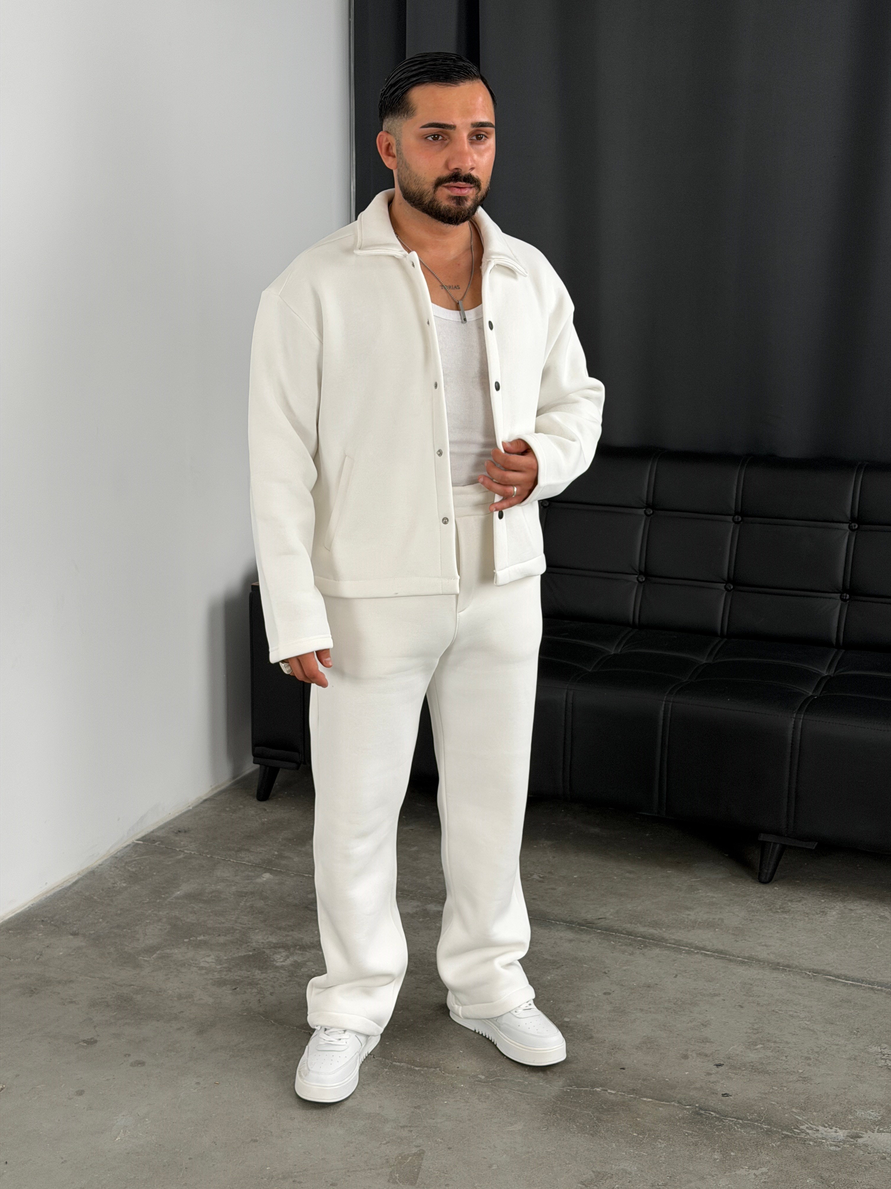 3 İplik Şardonlu Boxy Kalıp Vip Takım Beyaz