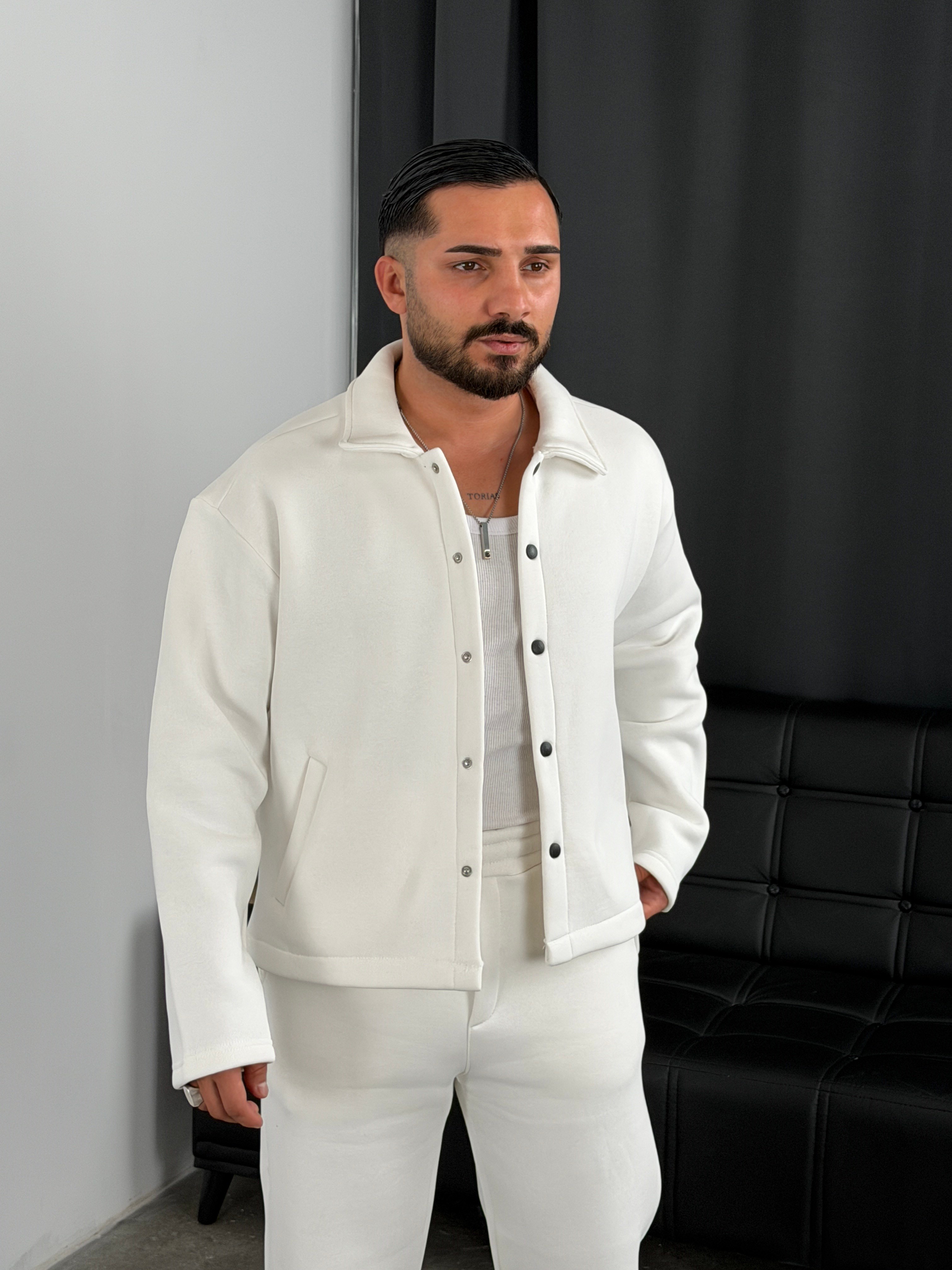 3 İplik Şardonlu Boxy Premium Ceket Beyaz
