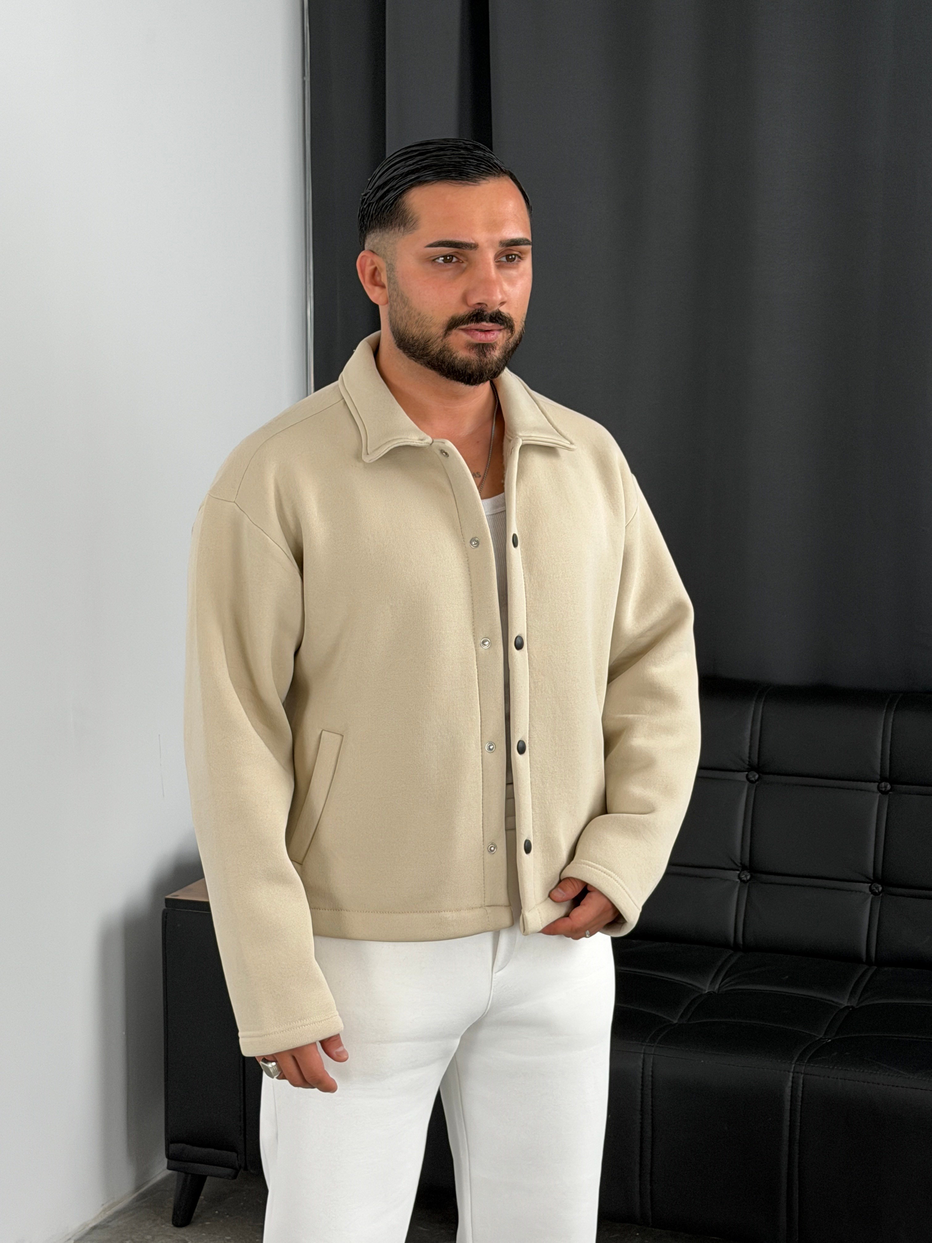 3 İplik Şardonlu Boxy Premium Ceket Bej