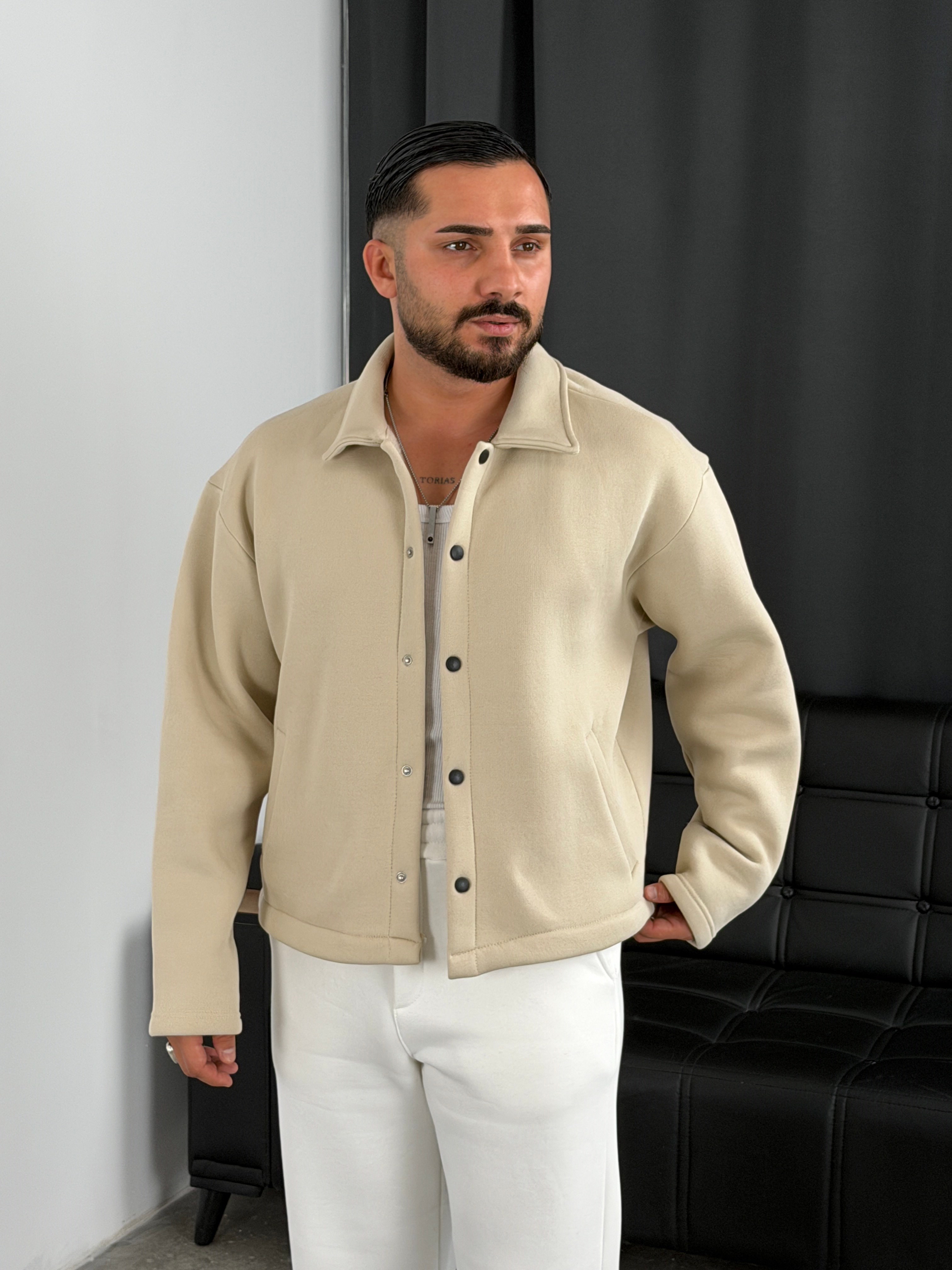 3 İplik Şardonlu Boxy Premium Ceket Bej