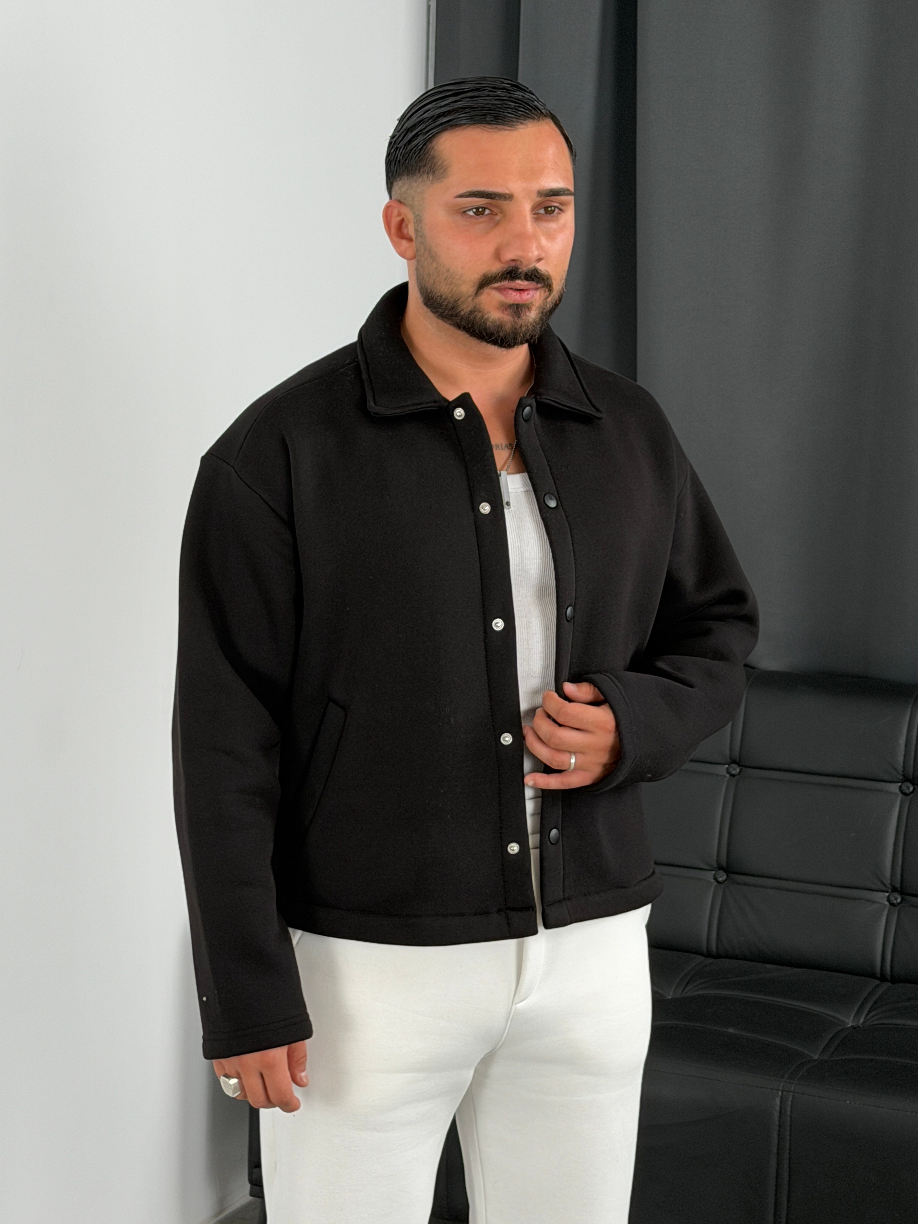 3 İplik Şardonlu Boxy Premium Ceket Siyah