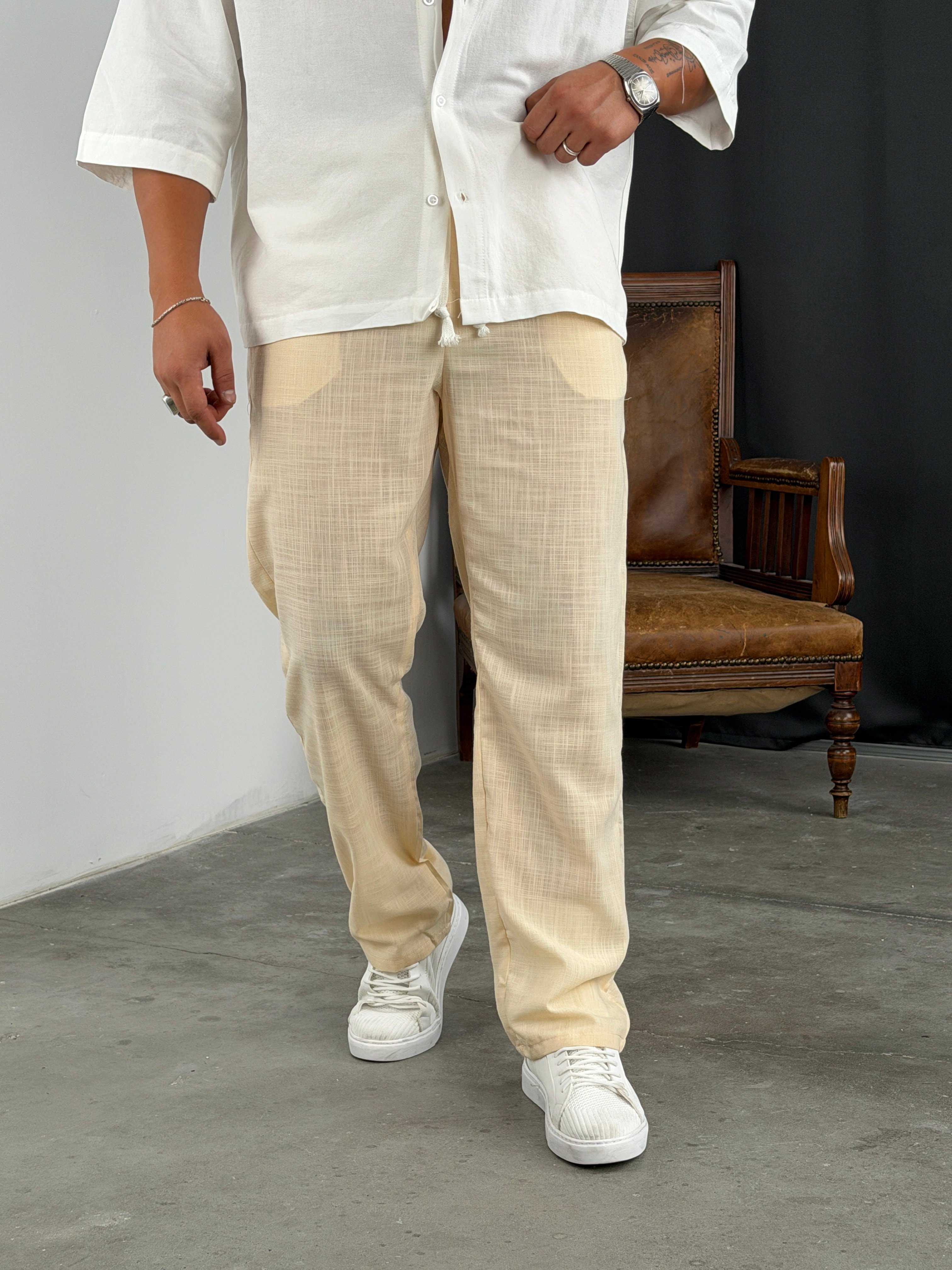 BASİC %100 KETEN PANTOLON BEJ