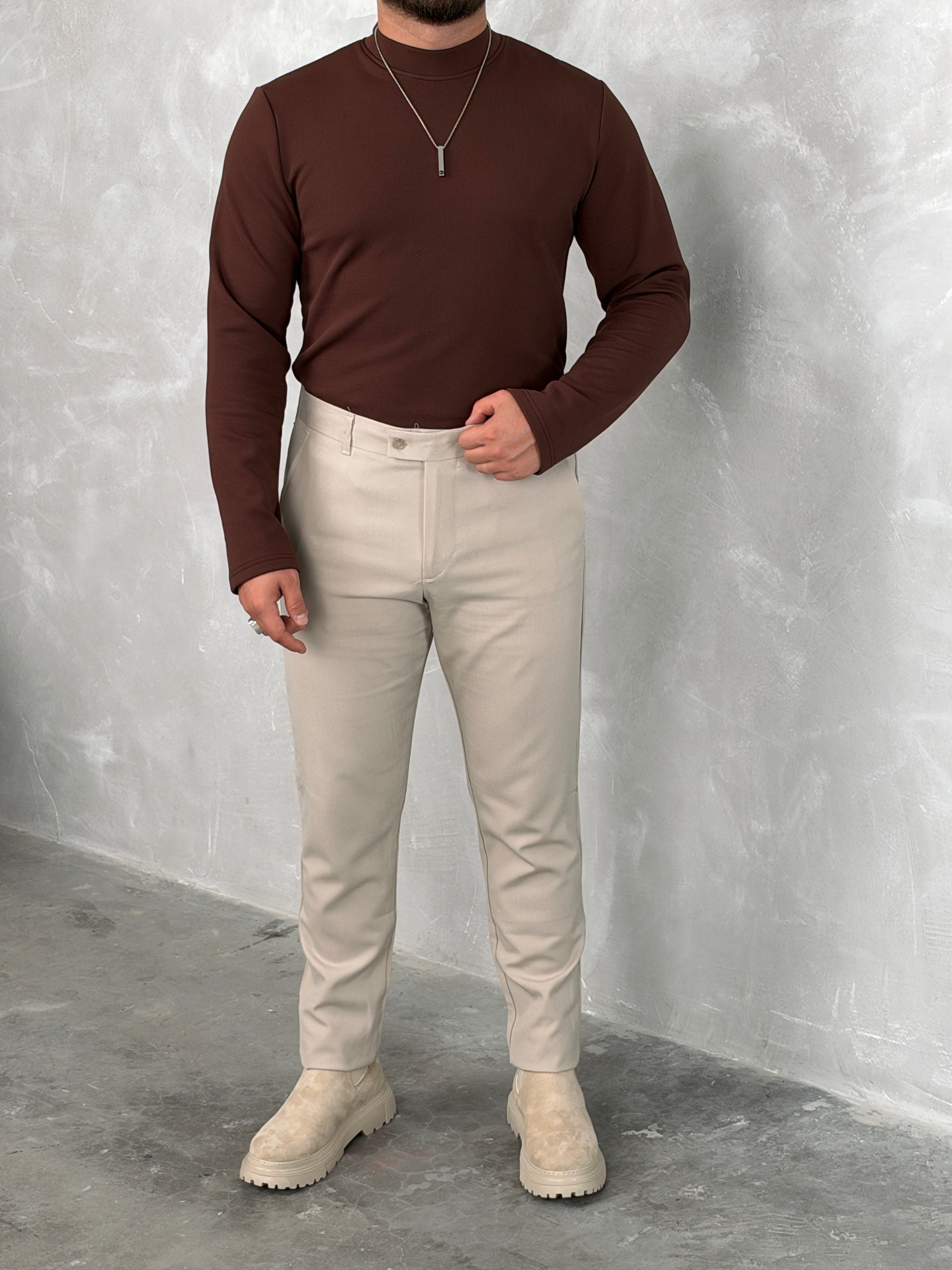 BASIC KIŞLIK DATE KOMBİNİ – 01 Kahverengi Sweatshirt & Krem Pantolon