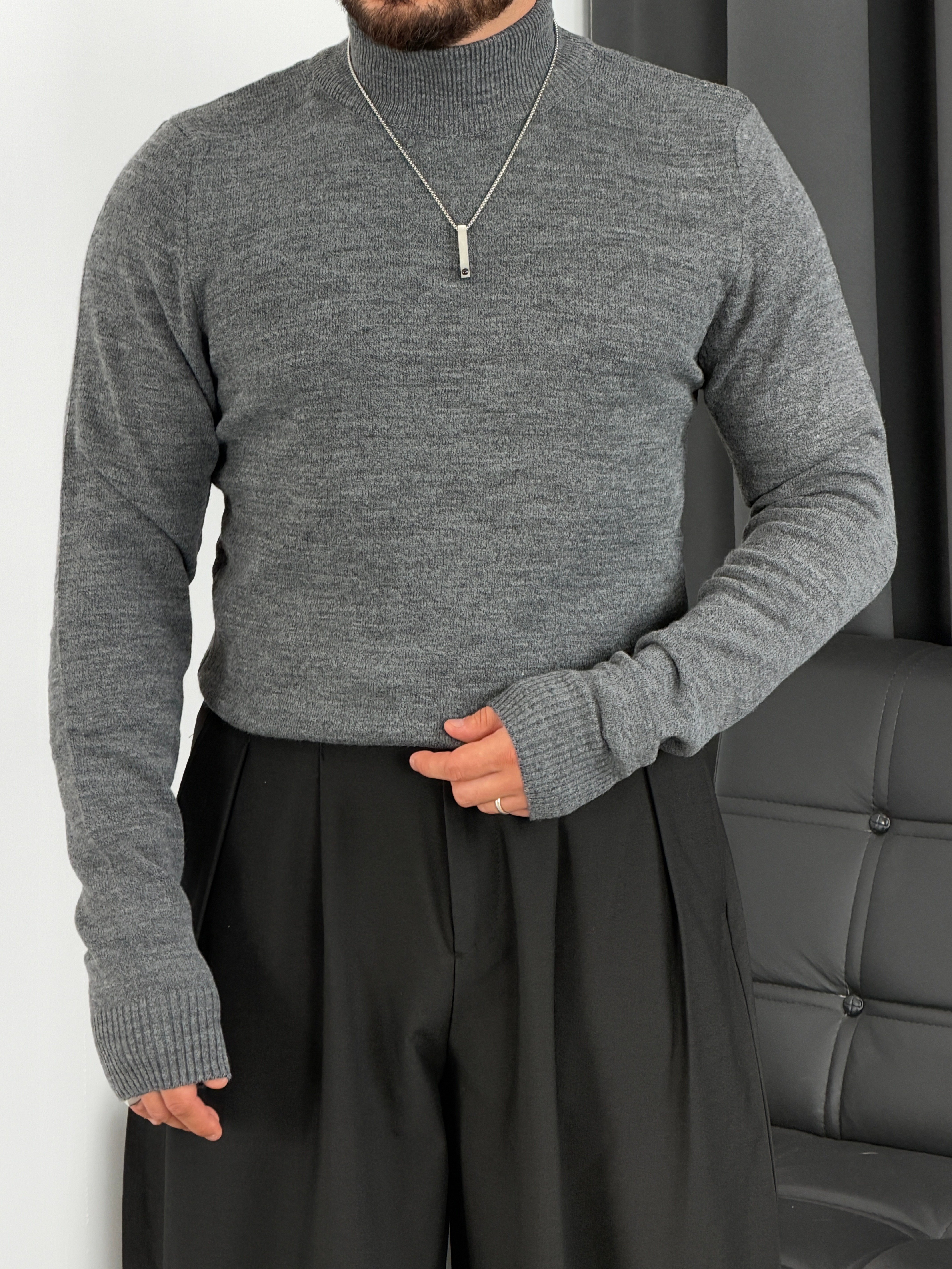 Basic Triko Balıkçı Yaka Sweatshirt Antrasit