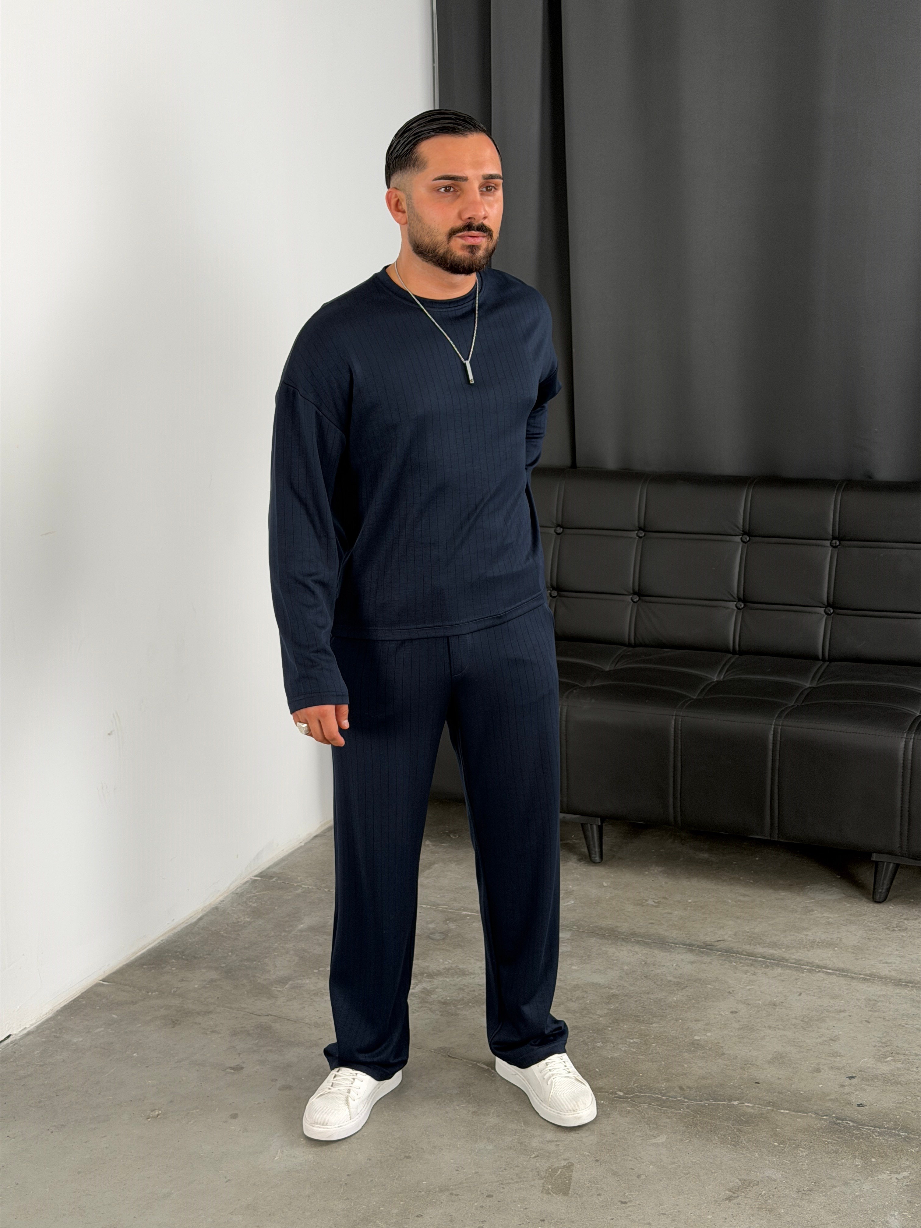 Boxy Kalıp Uzunkol Modal Takım Lacivert