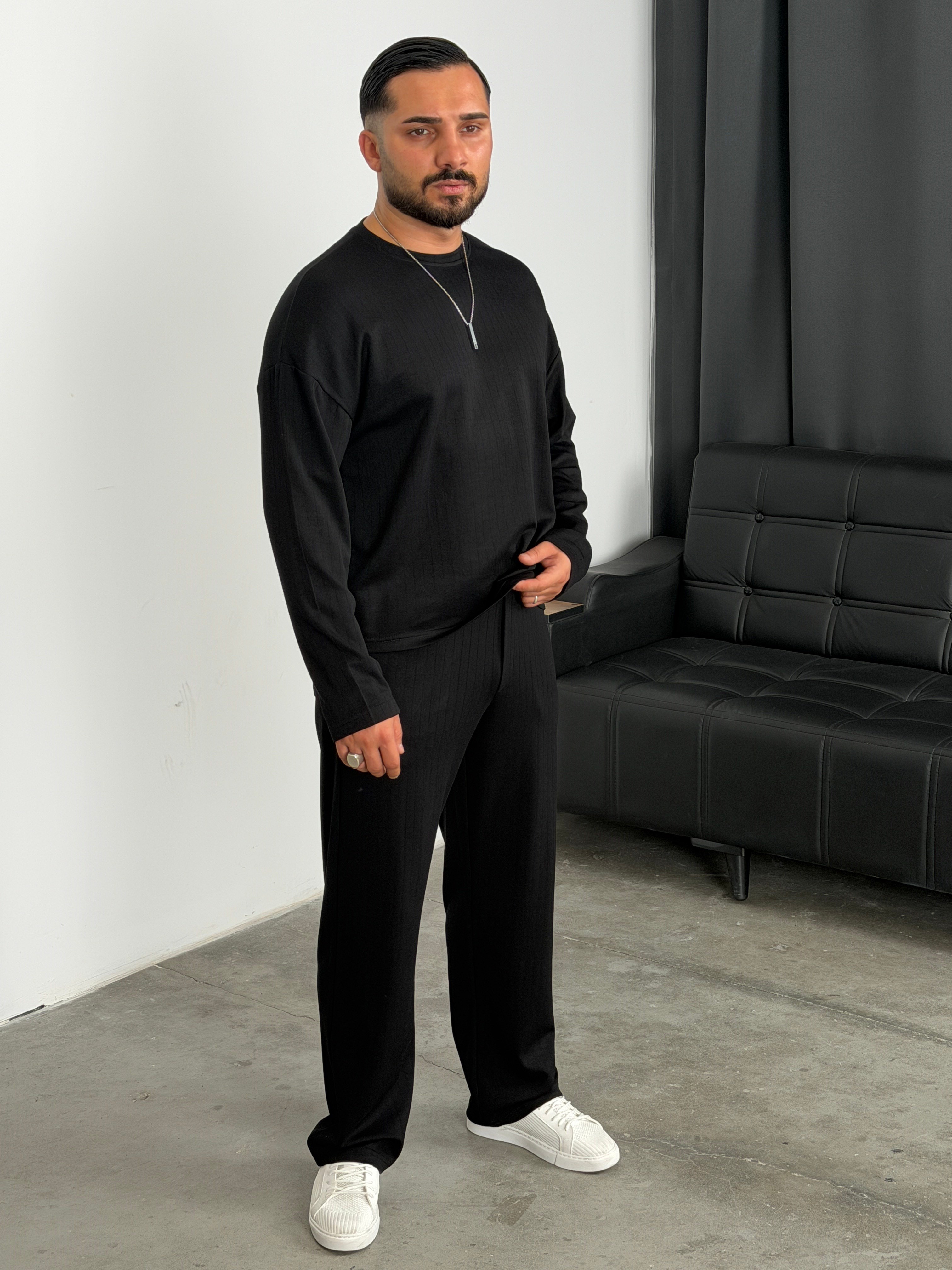 Boxy Kalıp Uzunkol Modal Takım Siyah