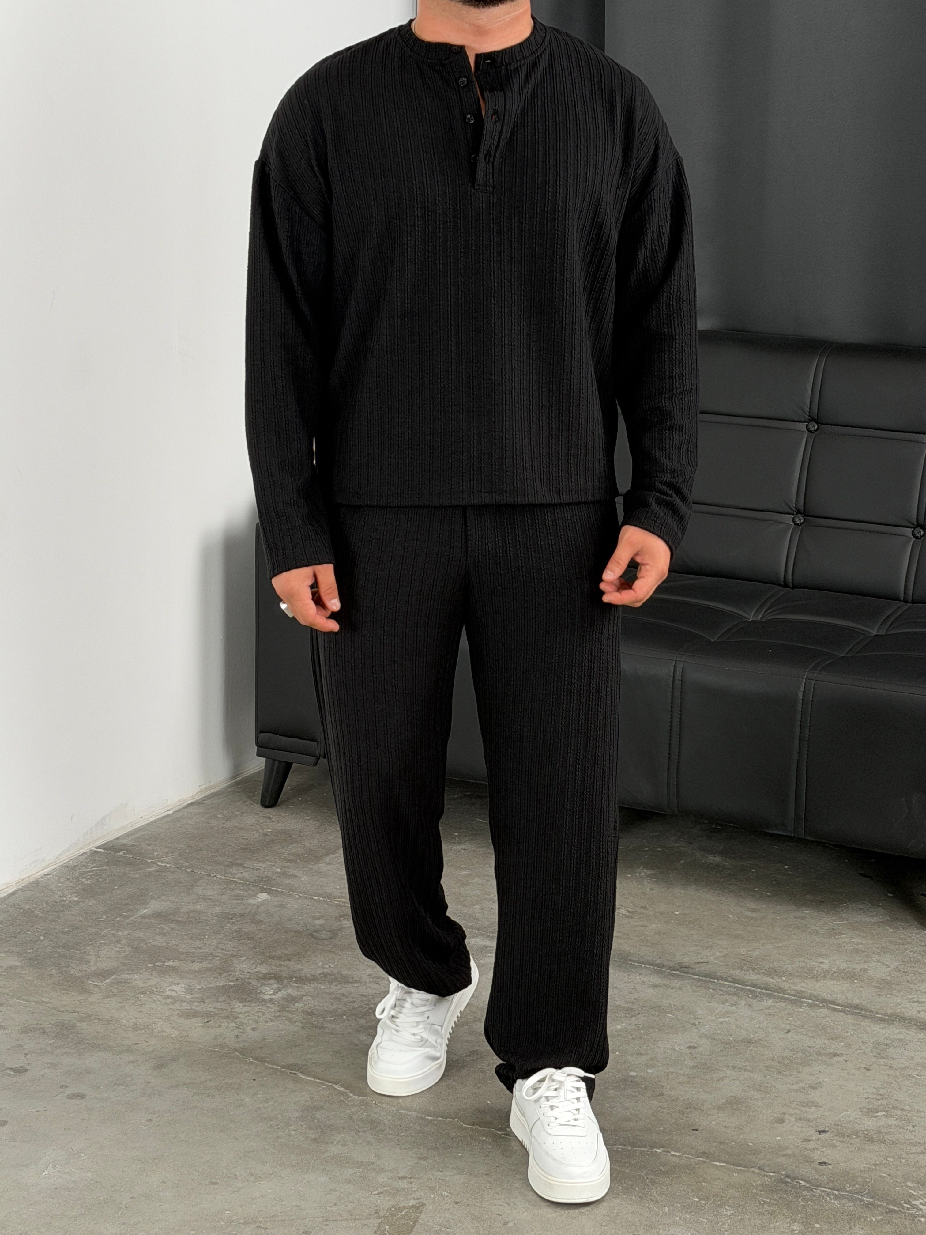 Burgu Desen Henley Model Takım Siyah