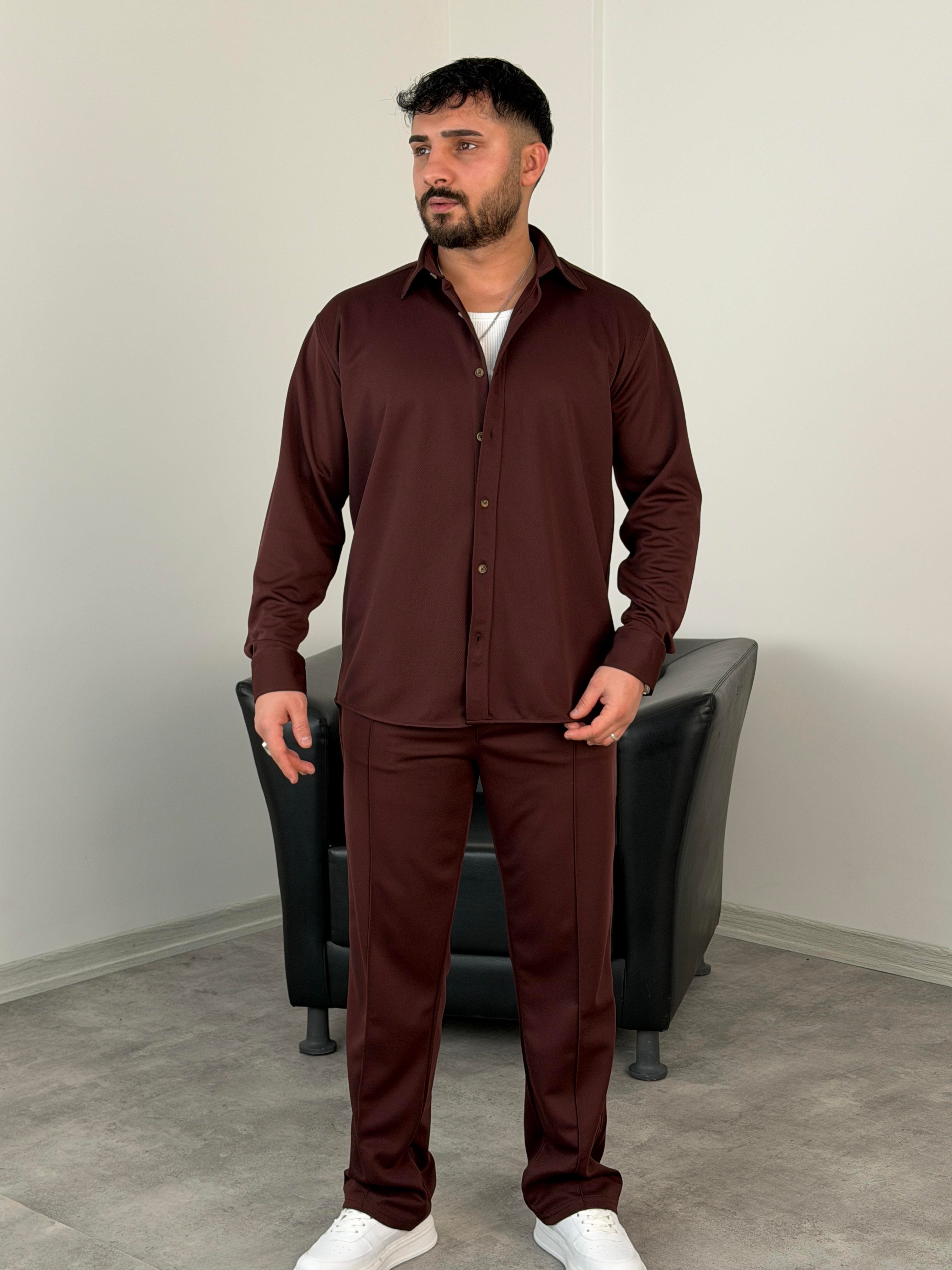 ÇIMA DETALI PREMİUM ÖRME TAKIM ACI KAHVE