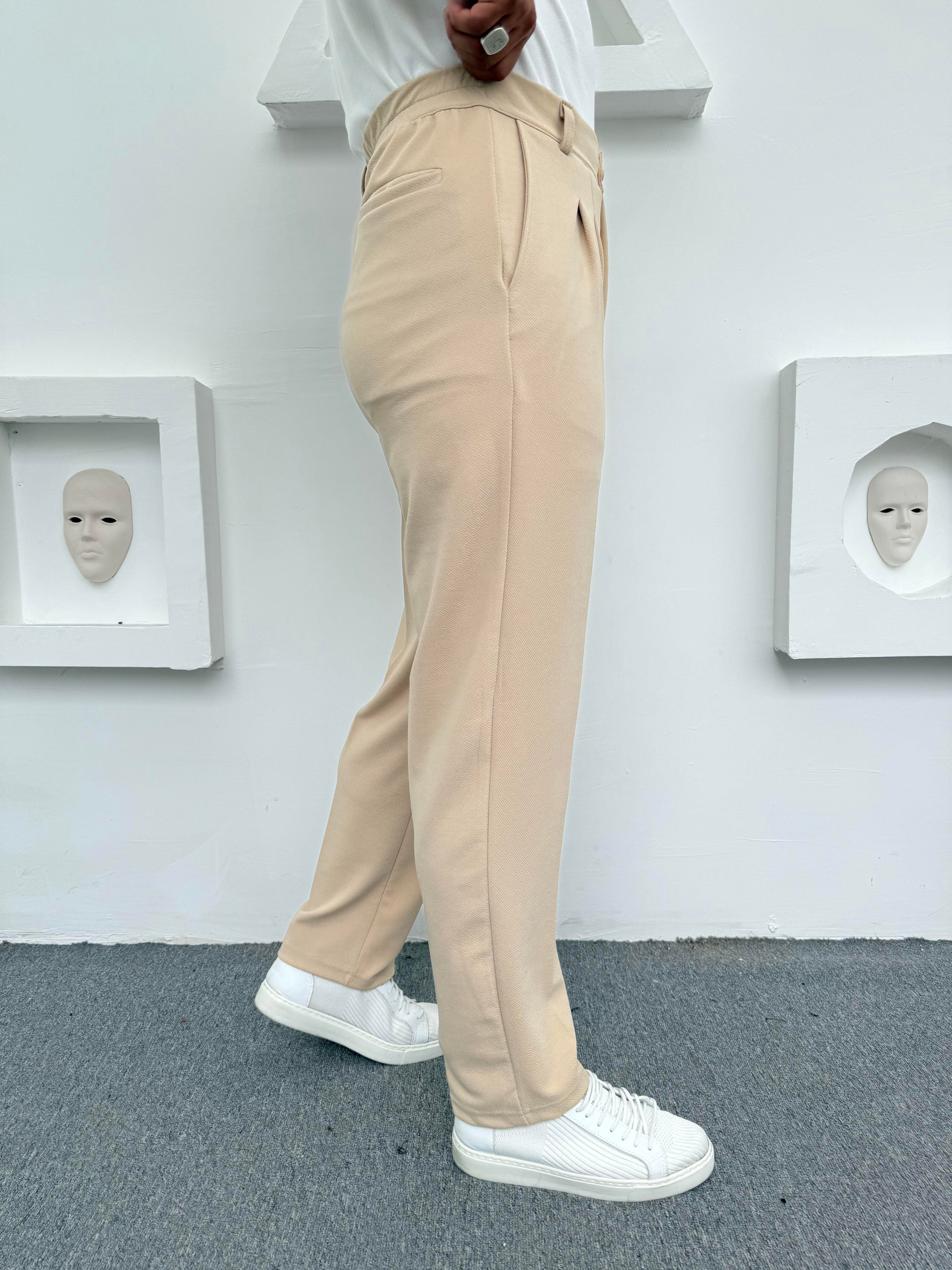 CRAP PİLELİ BAGGY PANTOLON KREM