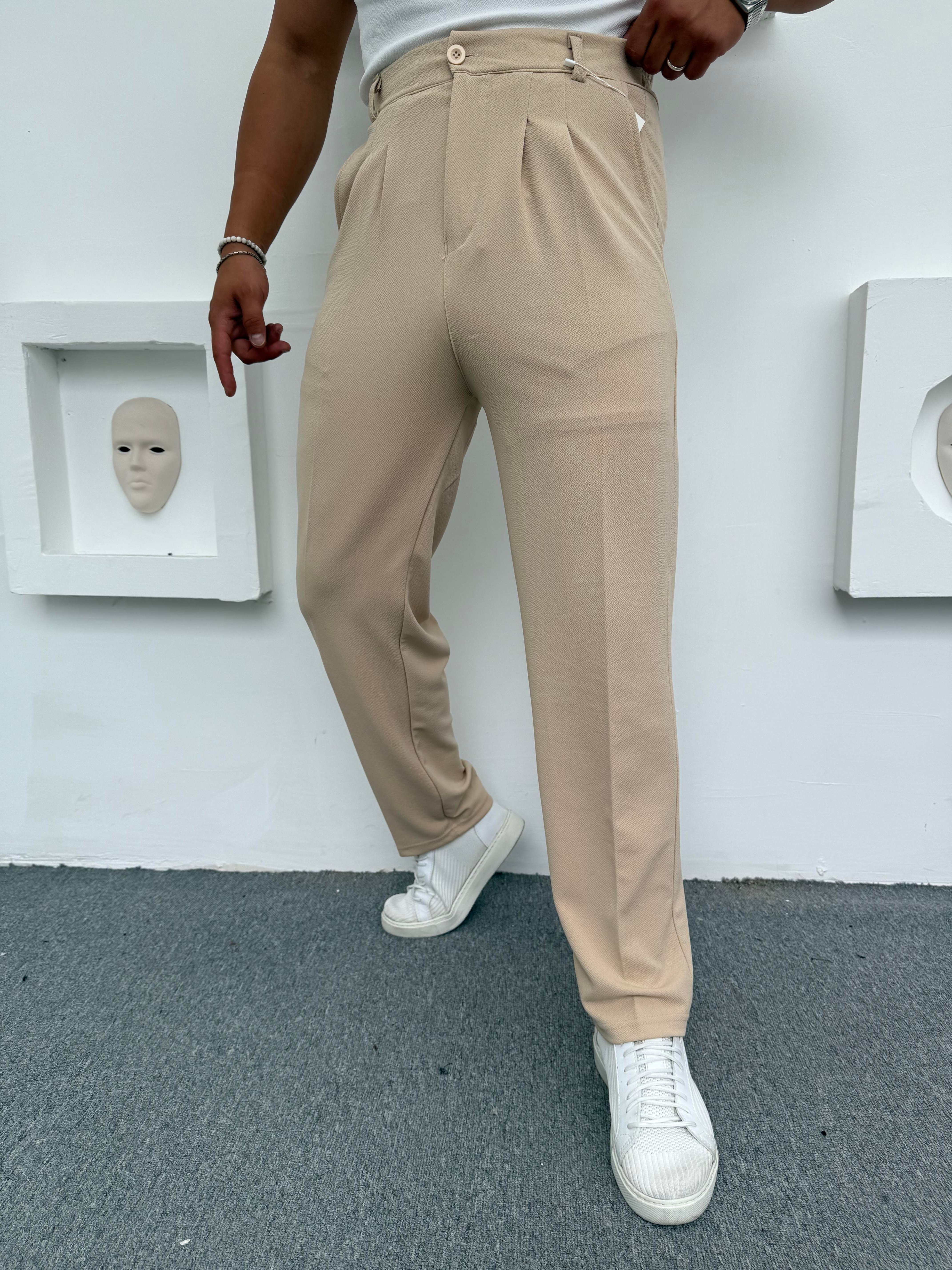 CRAP PİLELİ BAGGY PANTOLON KREM