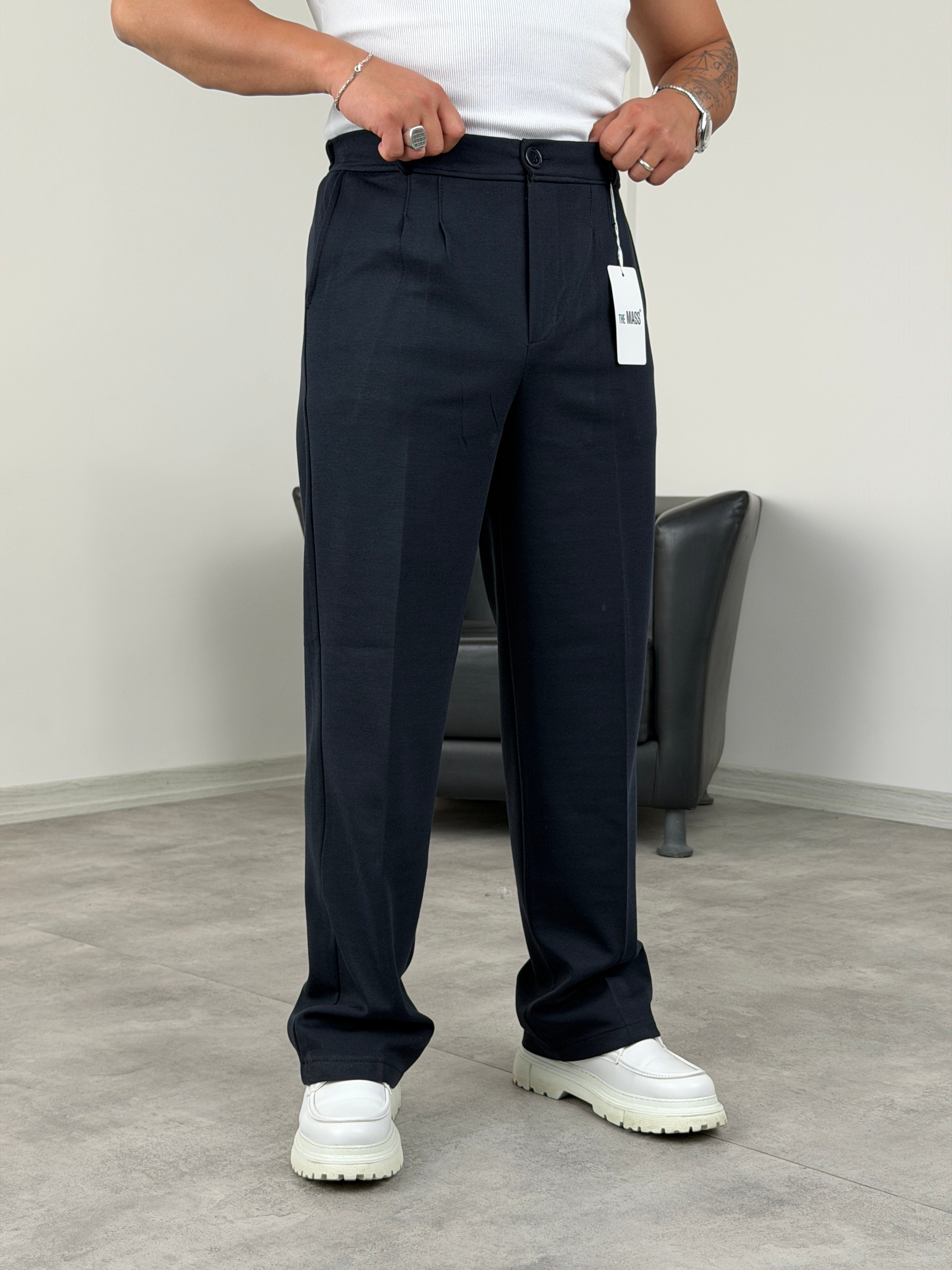 DABIL FACE KUMAŞ PİLELİ BAGGY PANTOLON LACİVERT