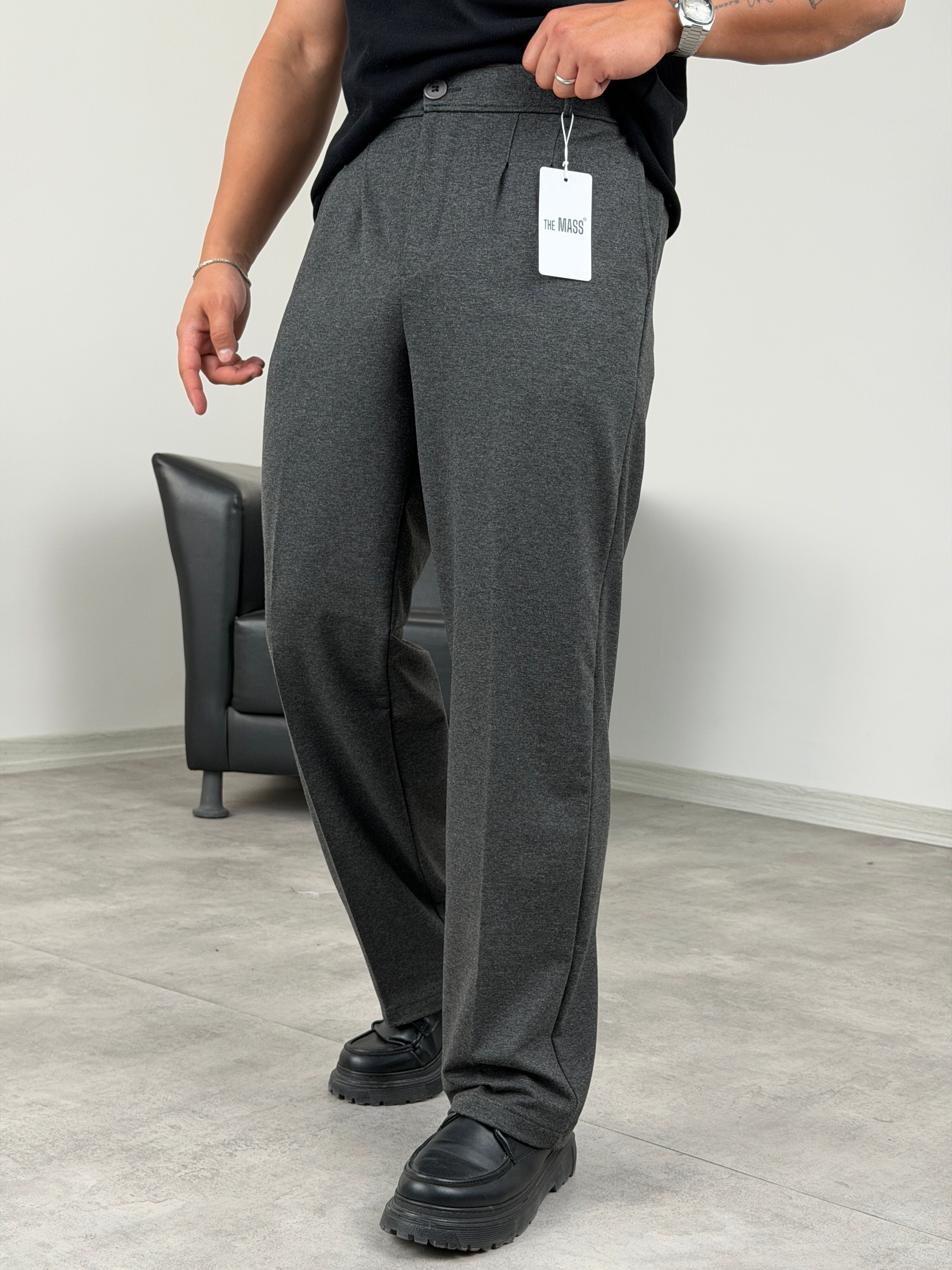 DABIL FACE KUMAŞ PİLELİ BAGGY PANTOLON ANTRASİT