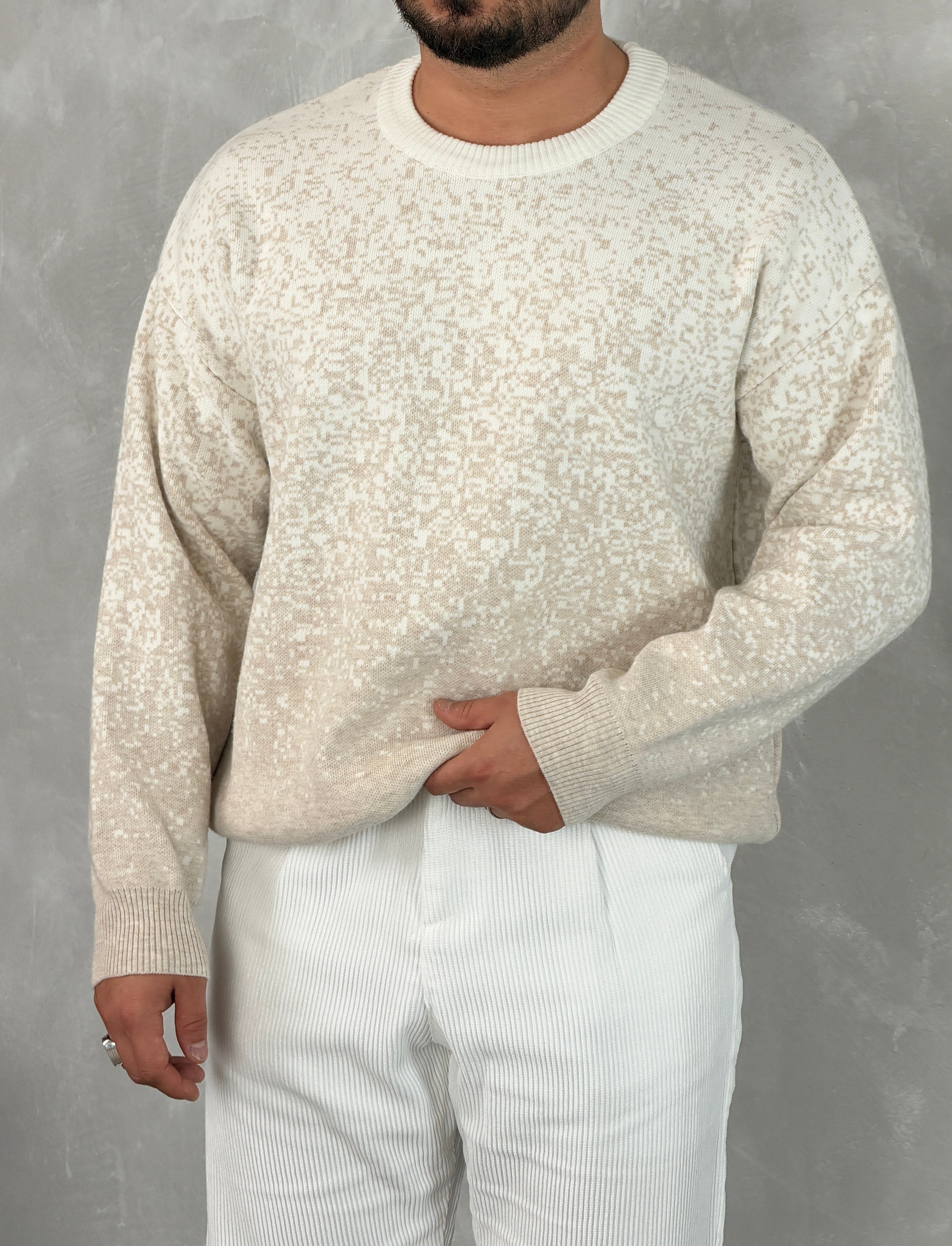 Desenli %100 Triko Yüksek Kalite Sweatshirt Bej