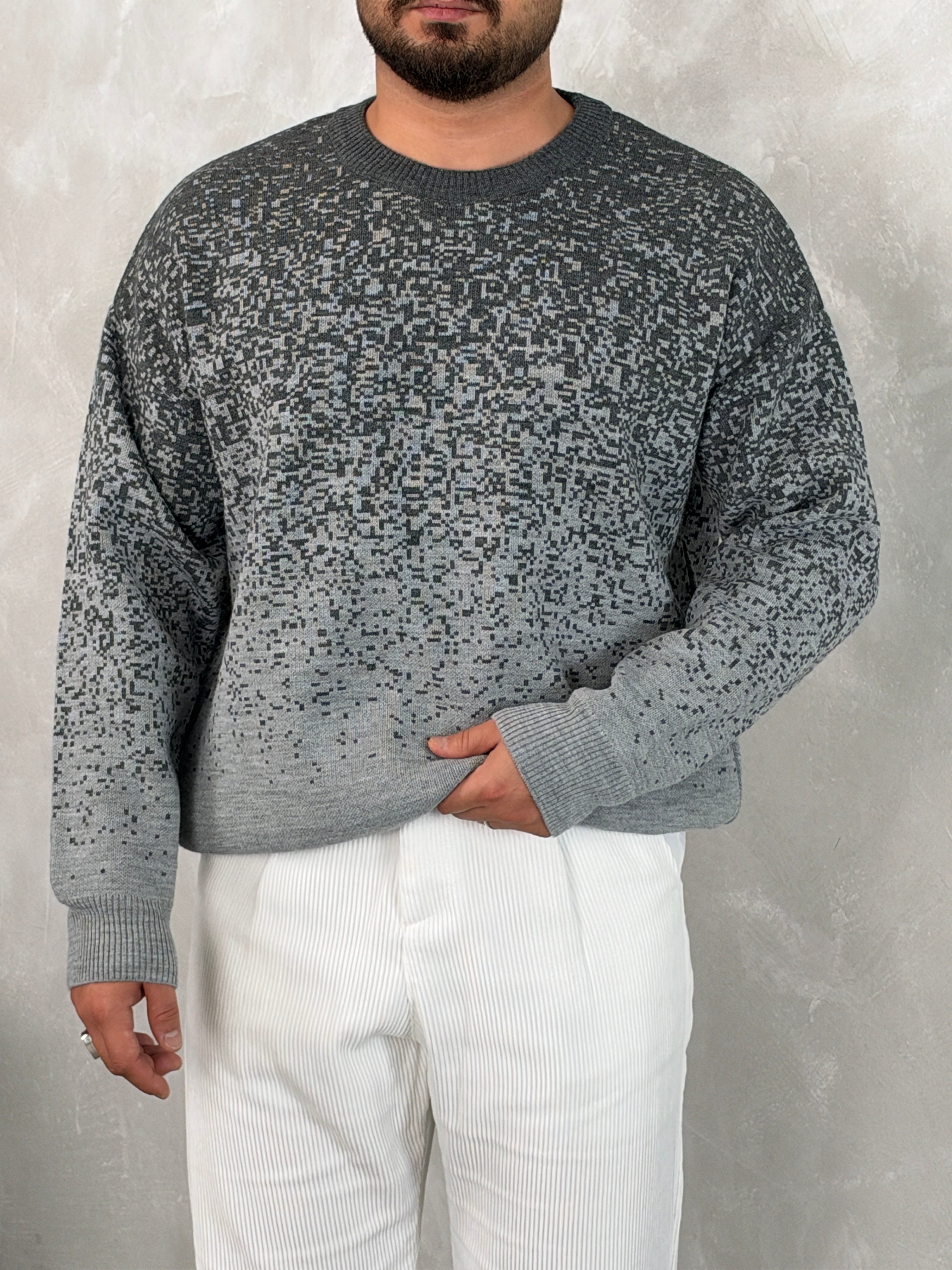 Desenli %100 Triko Yüksek Kalite Sweatshirt Gri