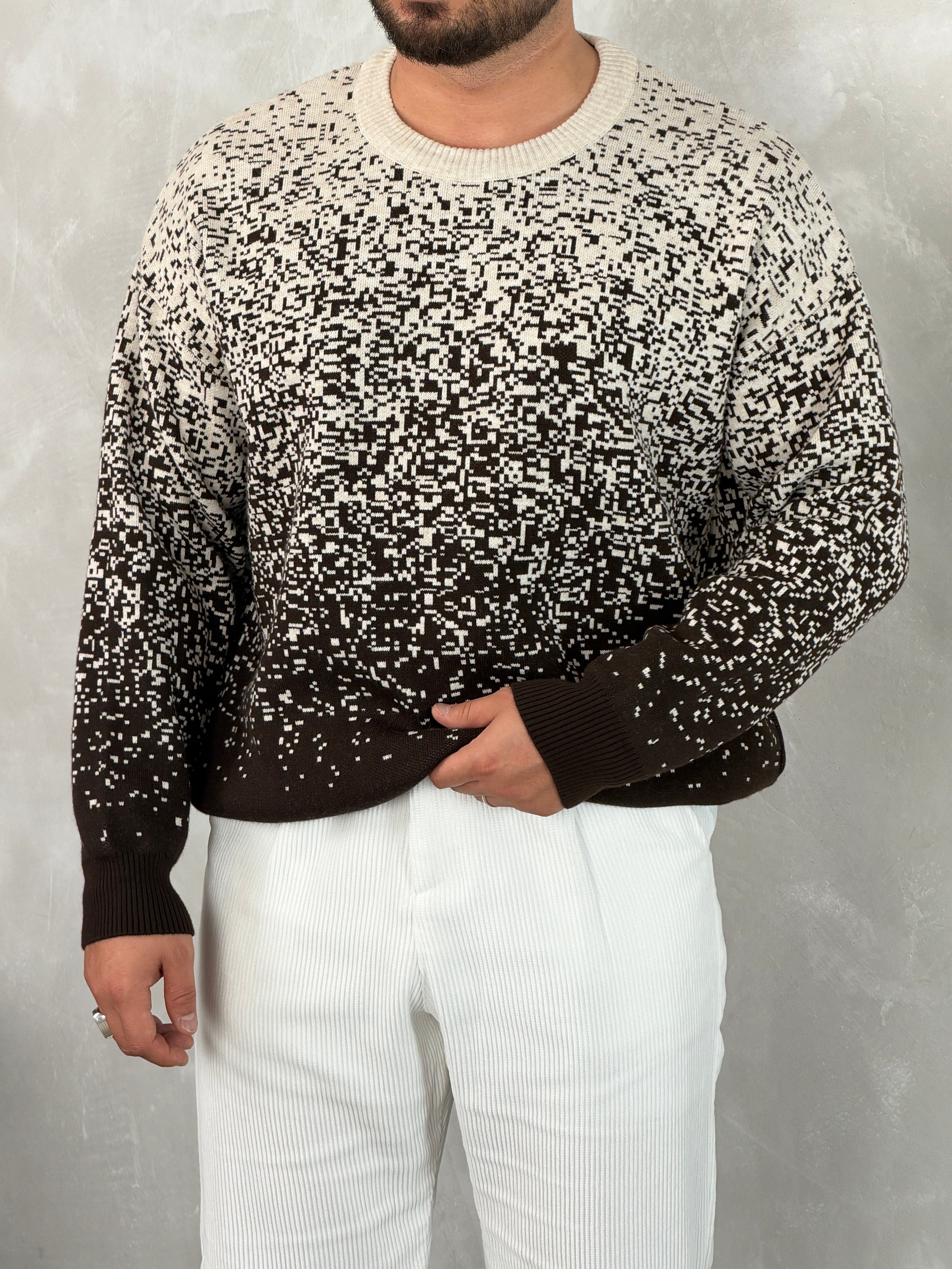 Desenli %100 Triko Yüksek Kalite Sweatshirt Kahverengi