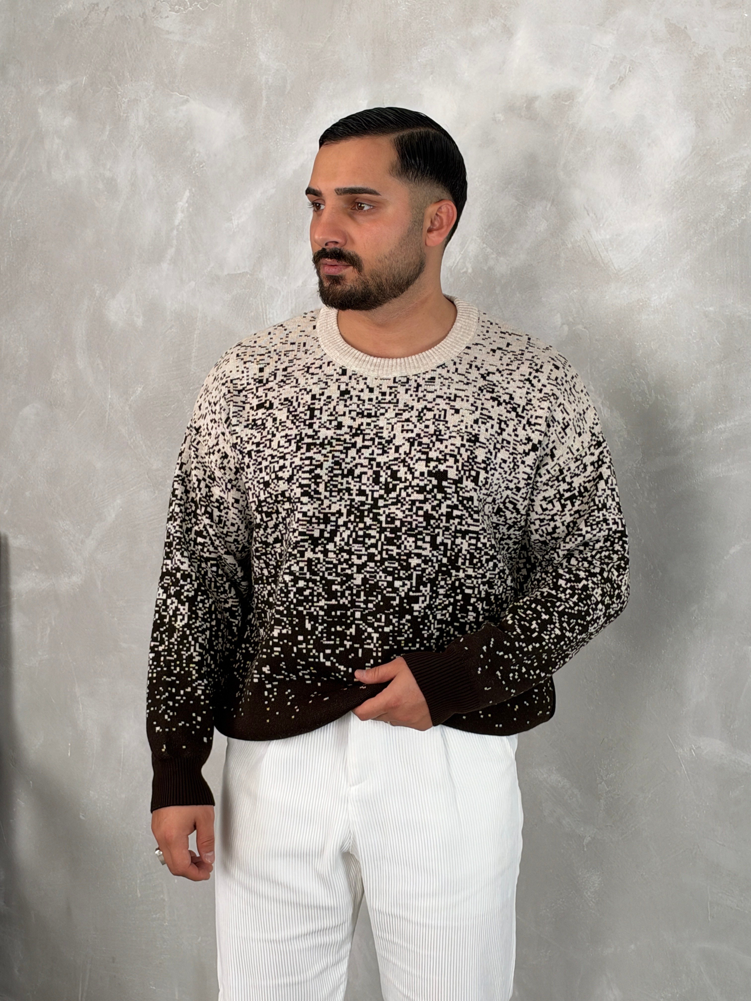 Desenli %100 Triko Yüksek Kalite Sweatshirt Kahverengi