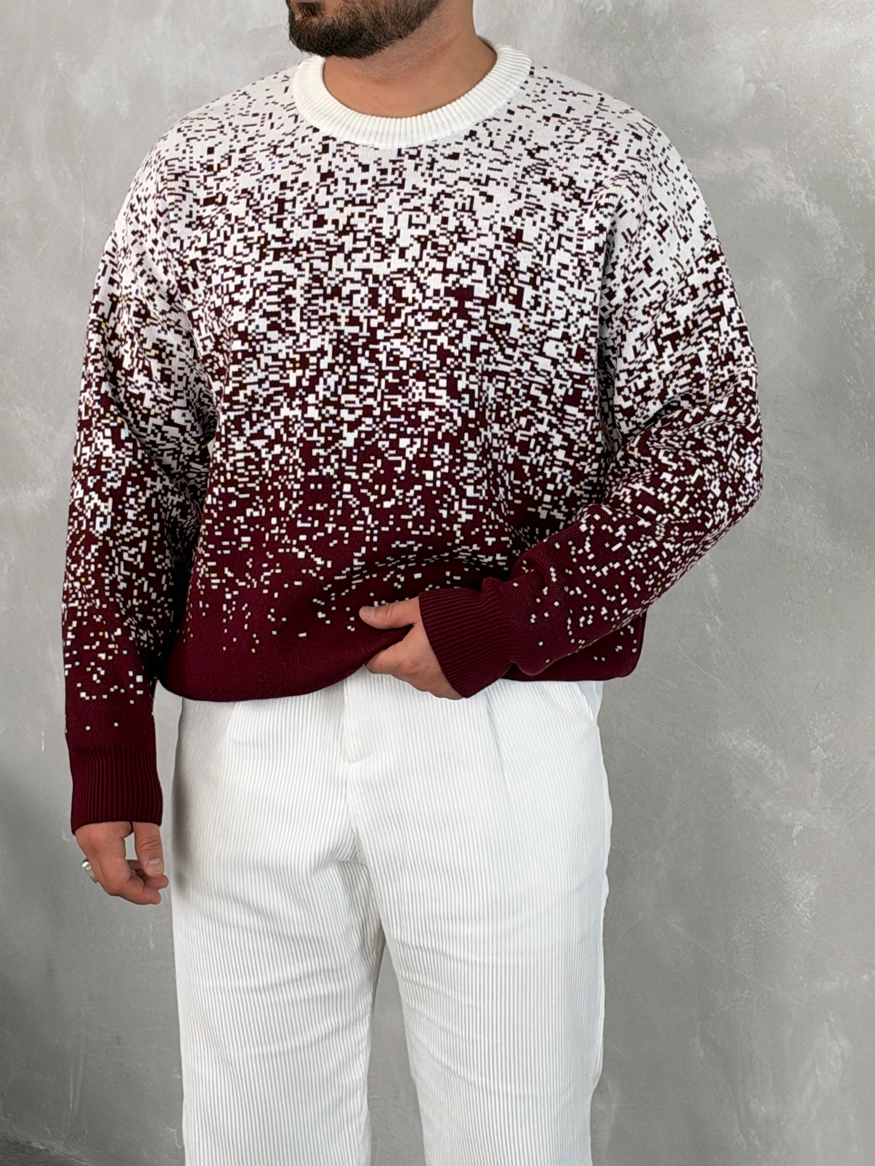 Desenli %100 Triko Yüksek Kalite Sweatshirt Bordo