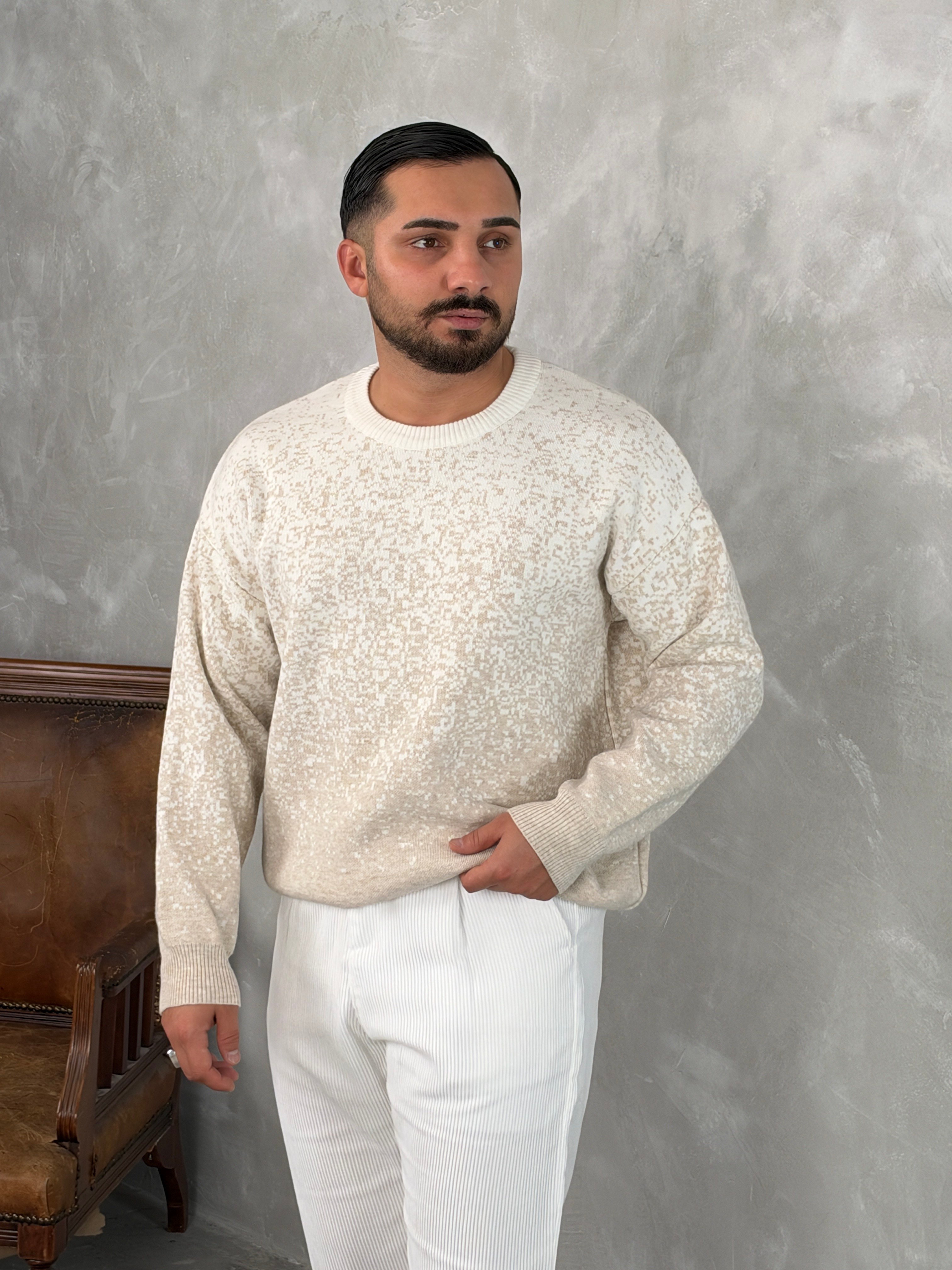 Desenli %100 Triko Yüksek Kalite Sweatshirt Bej