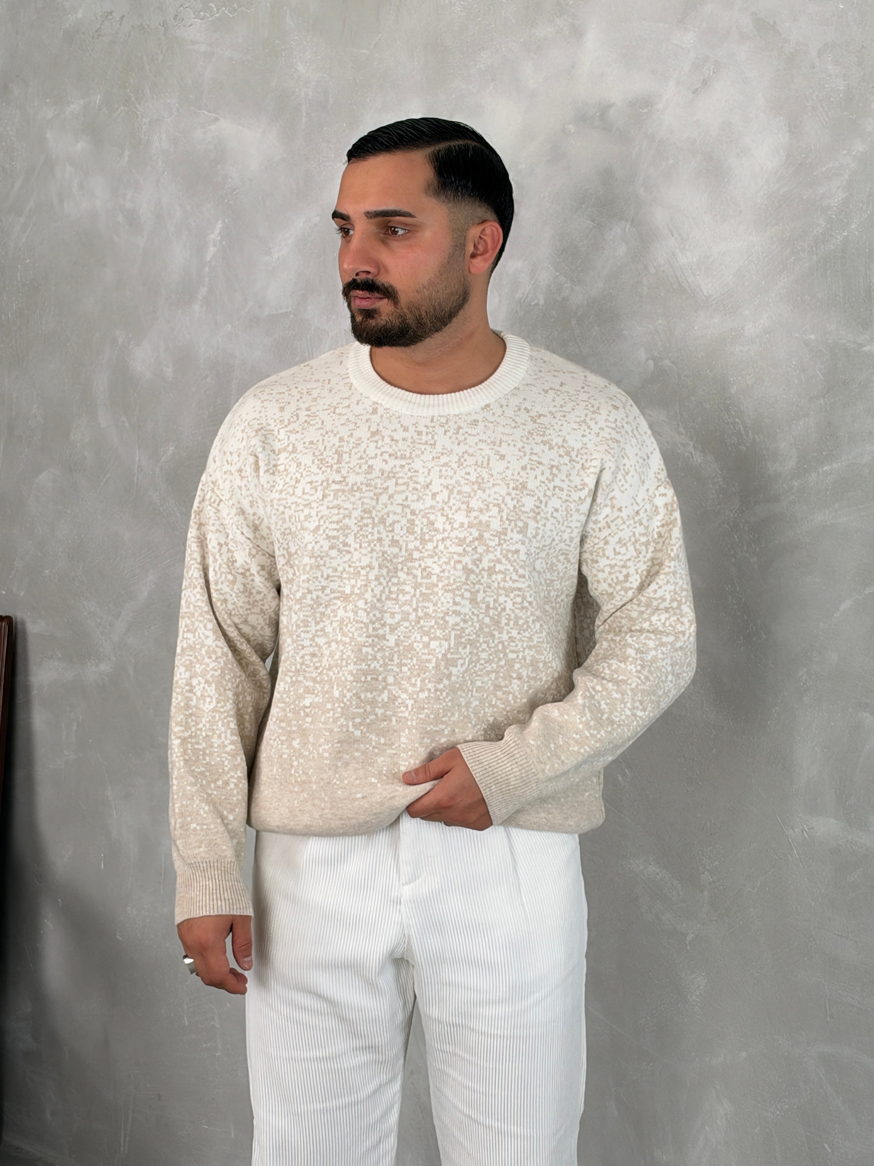 Desenli %100 Triko Yüksek Kalite Sweatshirt Bej