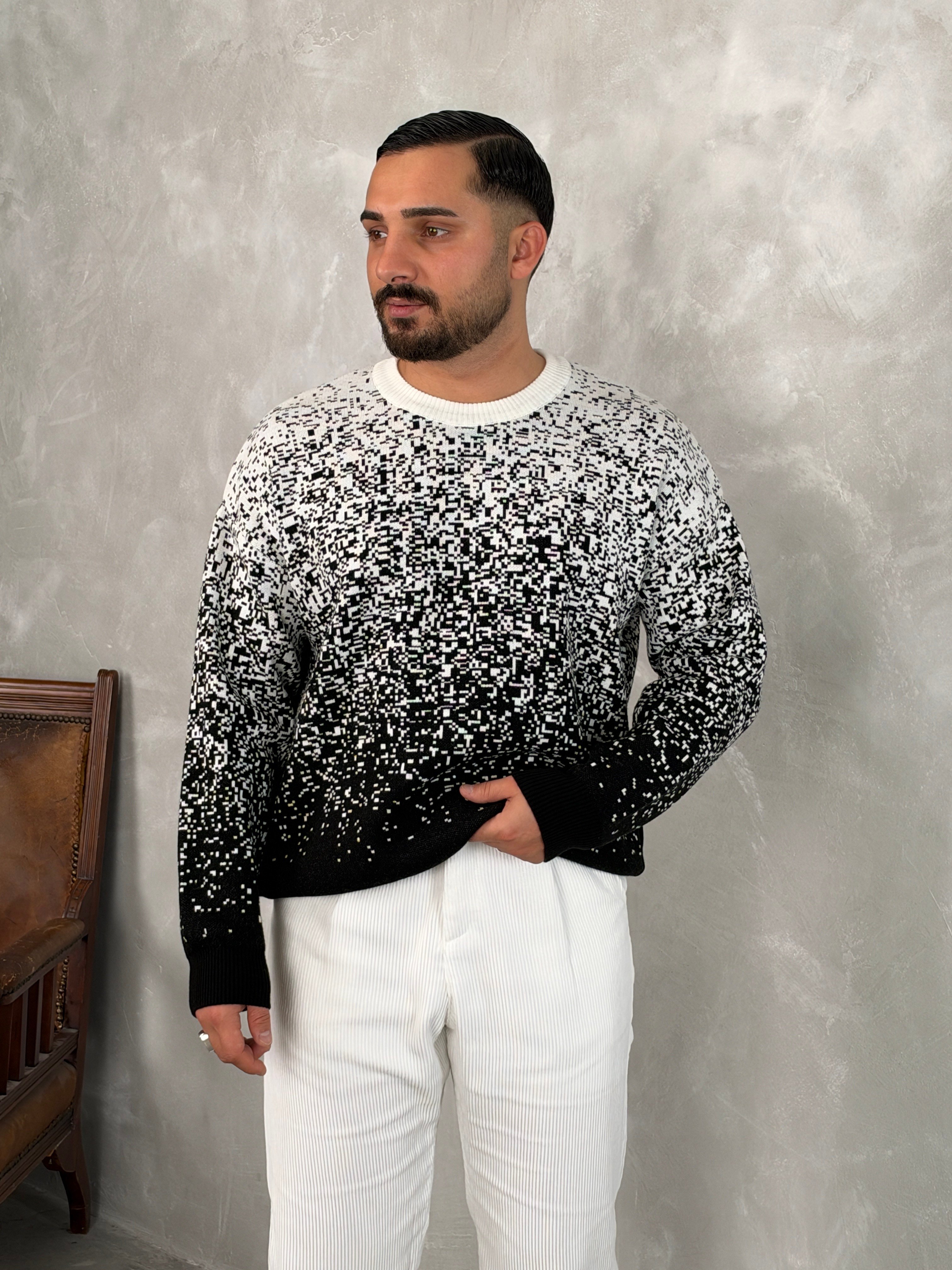 Desenli %100 Triko Yüksek Kalite Sweatshirt Siyah