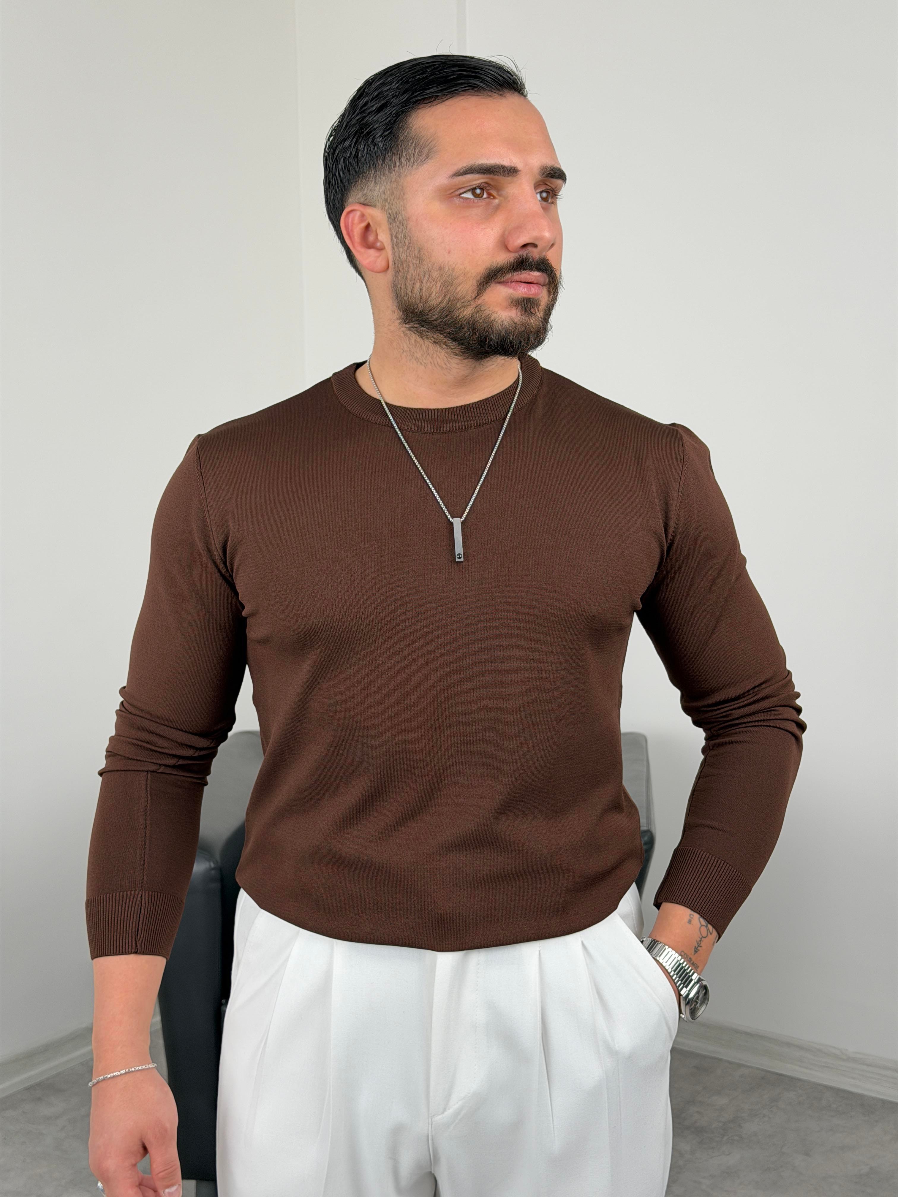 ELMAS KUMAŞ BASİC TRİKO SWEATSHİRT ACI KAHVE