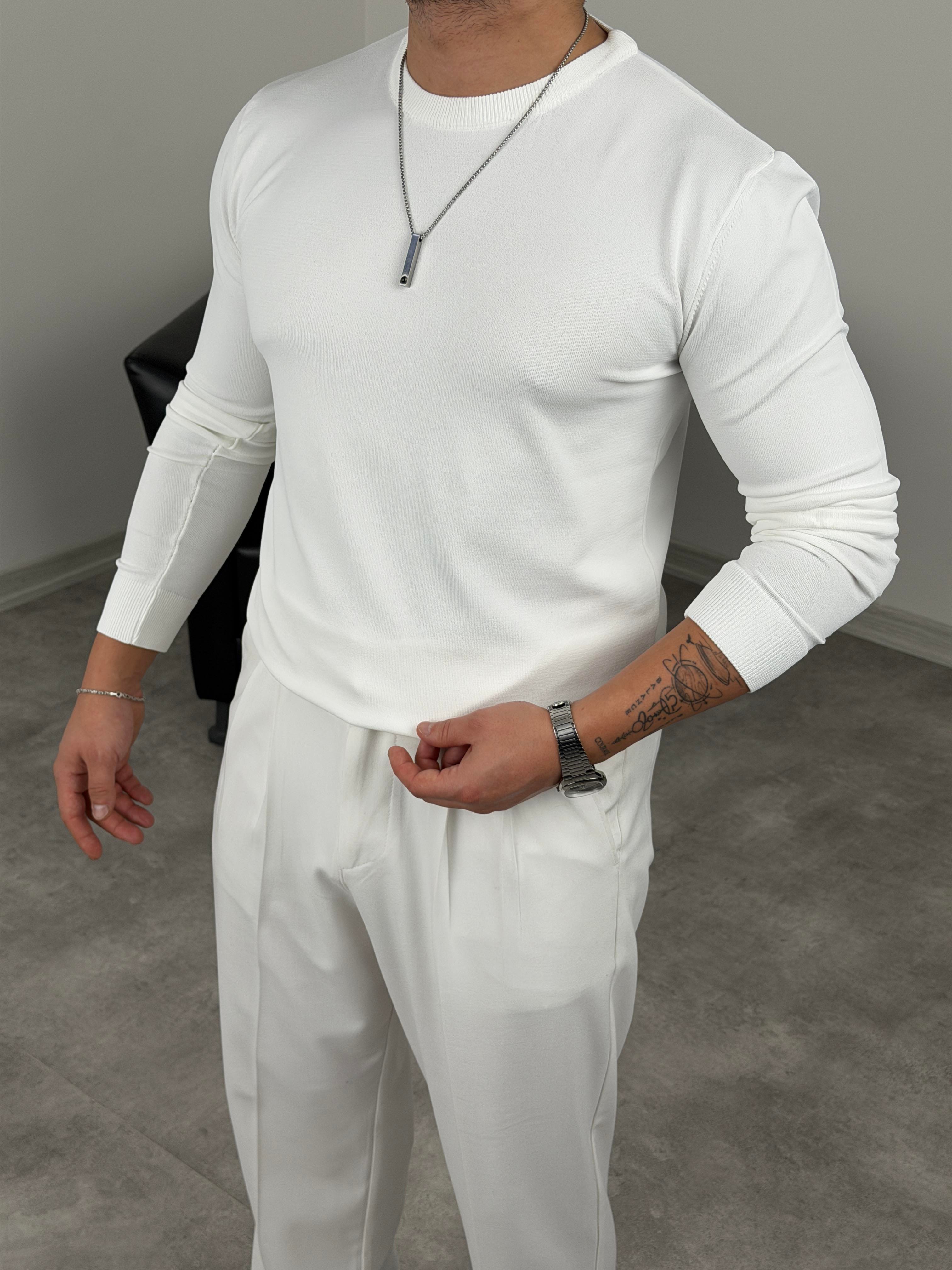 ELMAS KUMAŞ BASİC TRİKO SWEATSHİRT BEYAZ