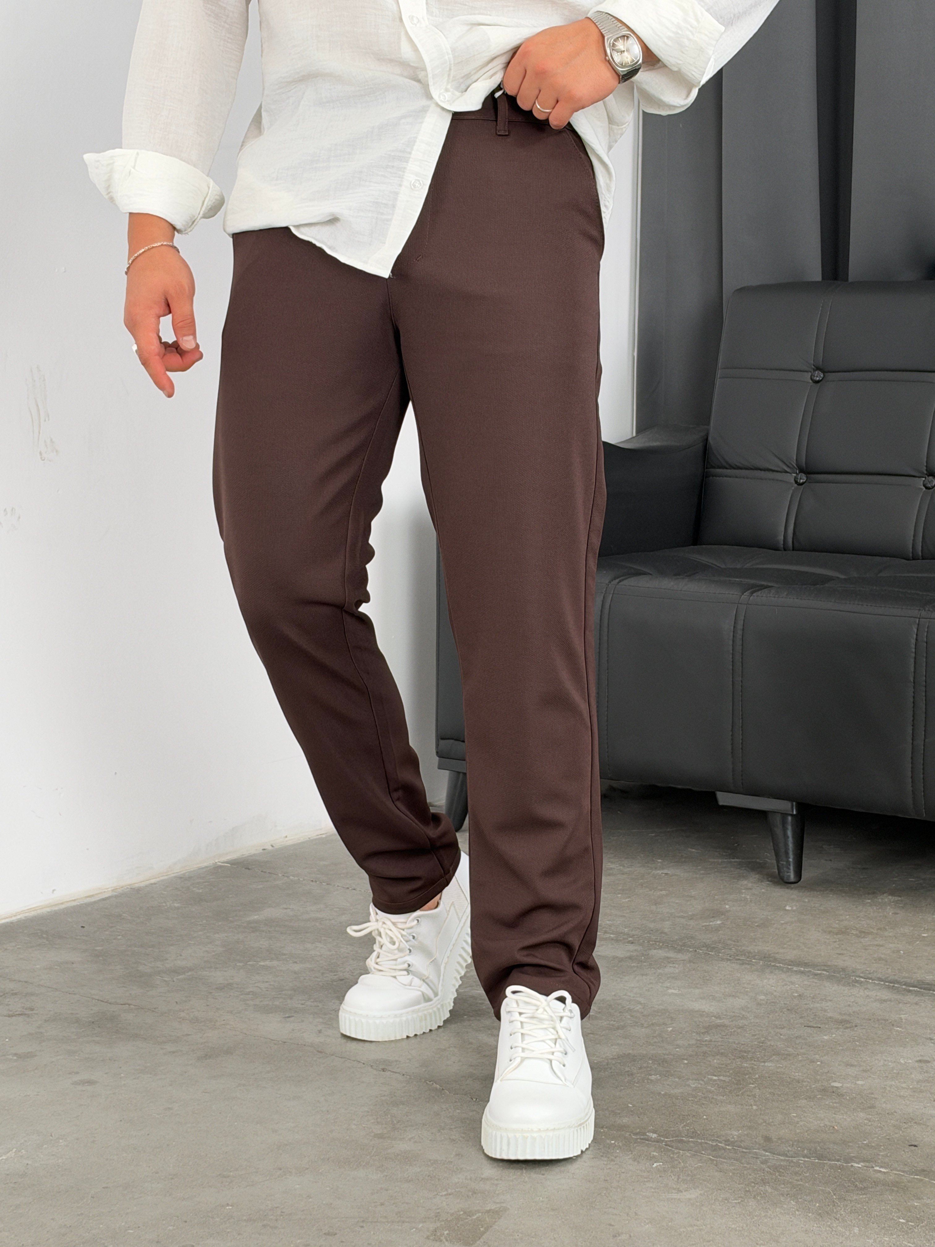 Gramajlı Örme Kumaş Pantolon Acı Kahve