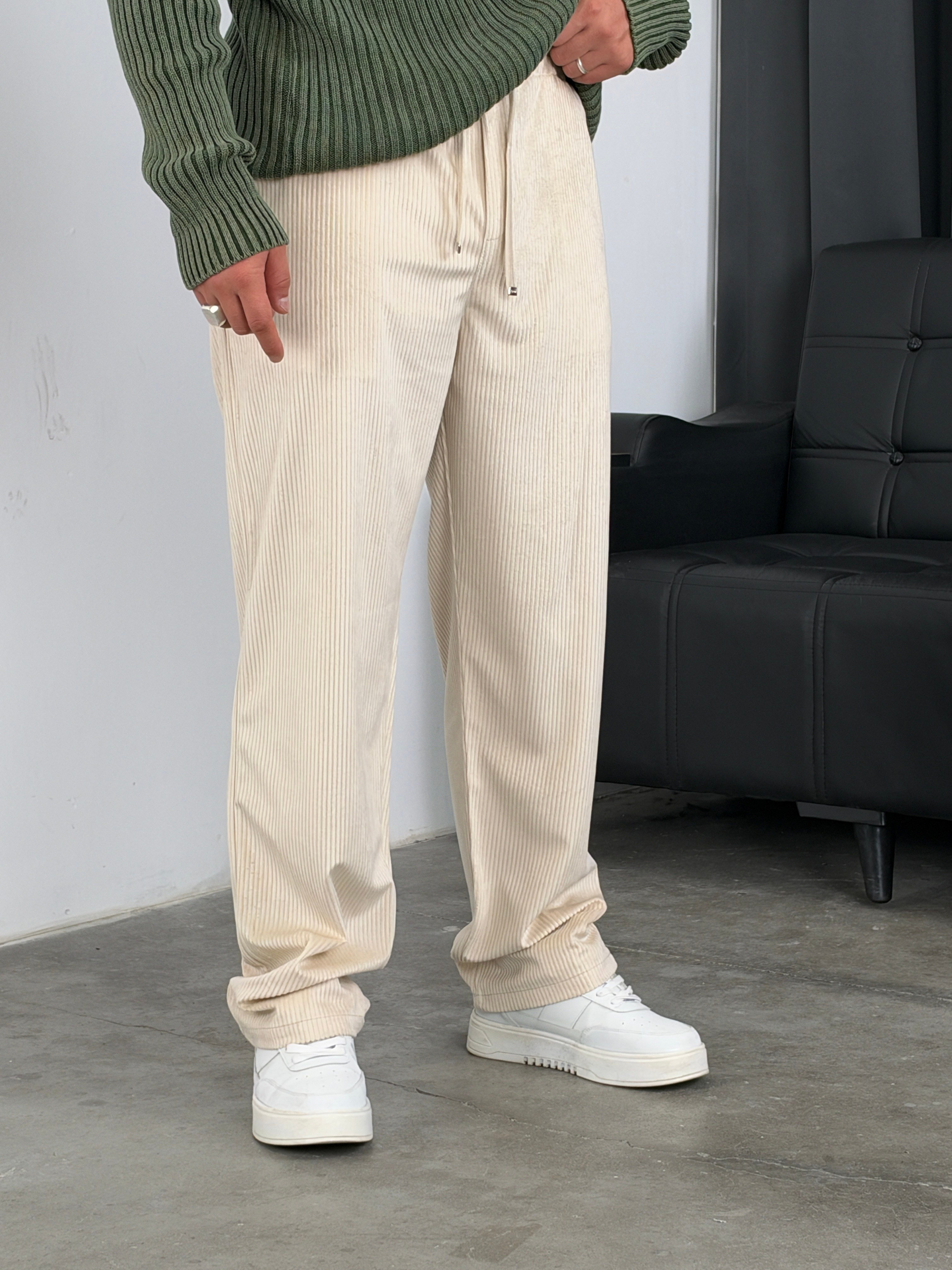 HL  Beli Lastik Kadife Baggy Pantolon Bej