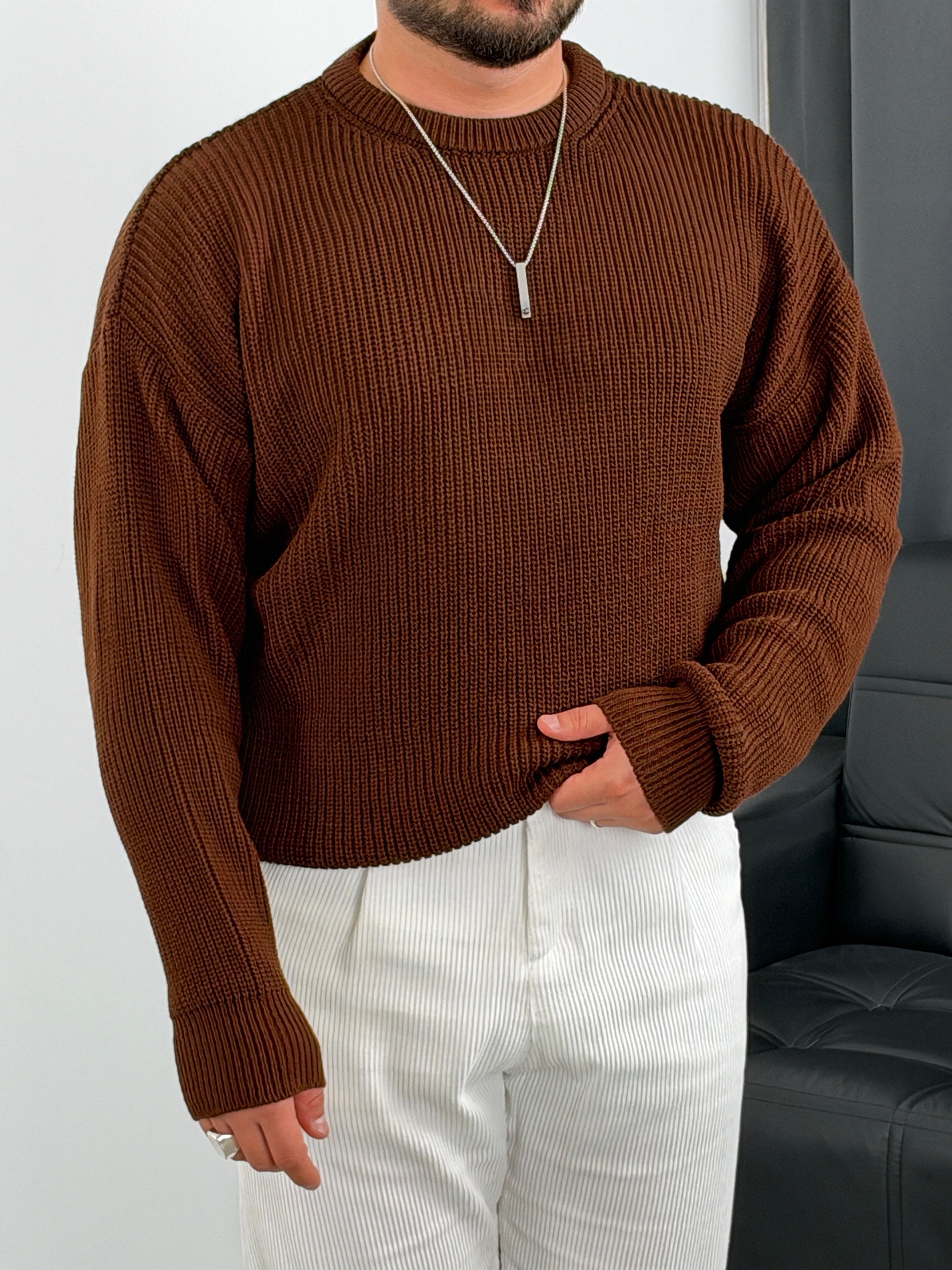 İNV Selanik Örgü Bisiklet yaka Triko Sweatshirt Acı Kahve