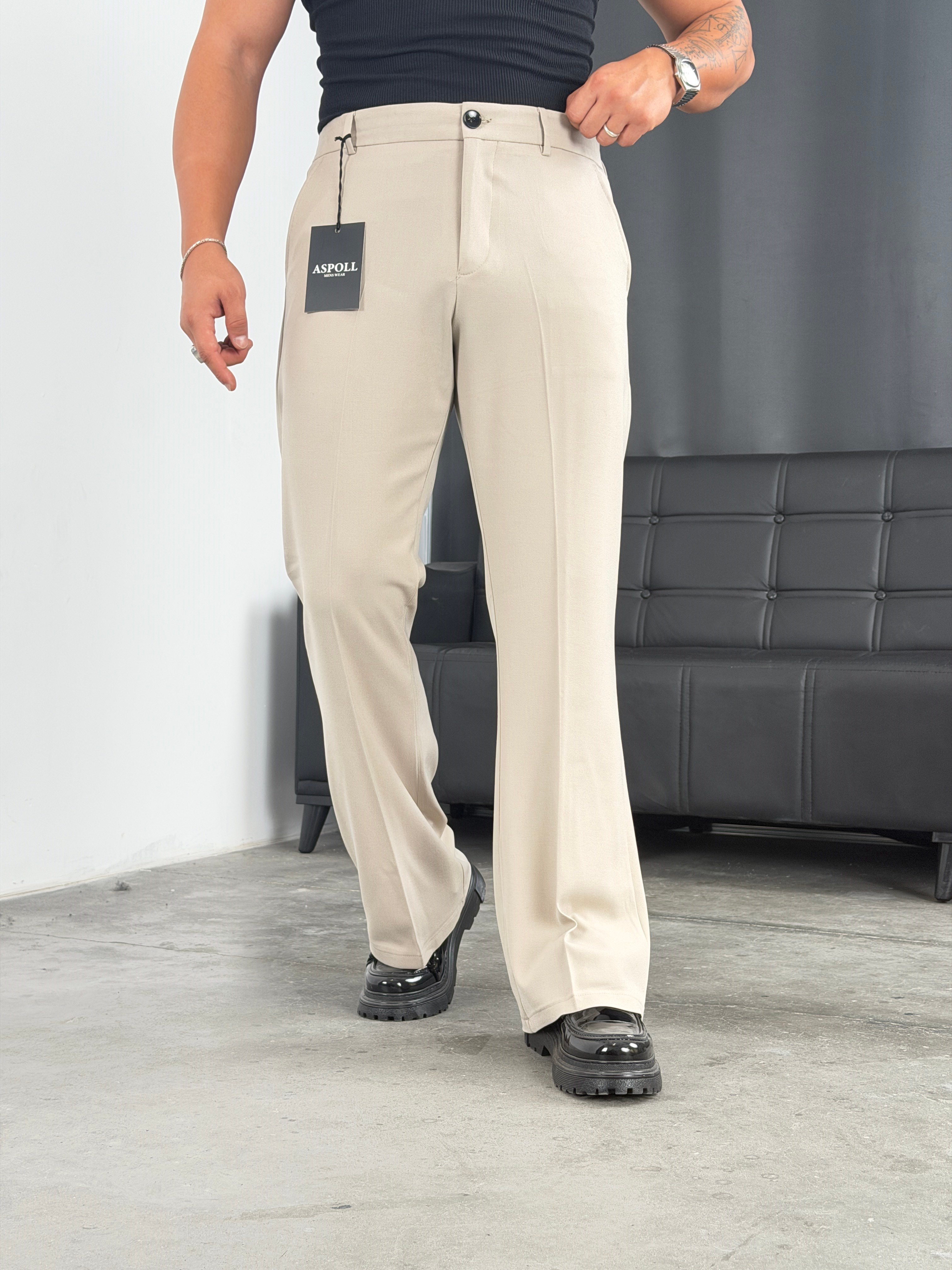 İspanyol Paça Premium Kumaş Pantolon Bej