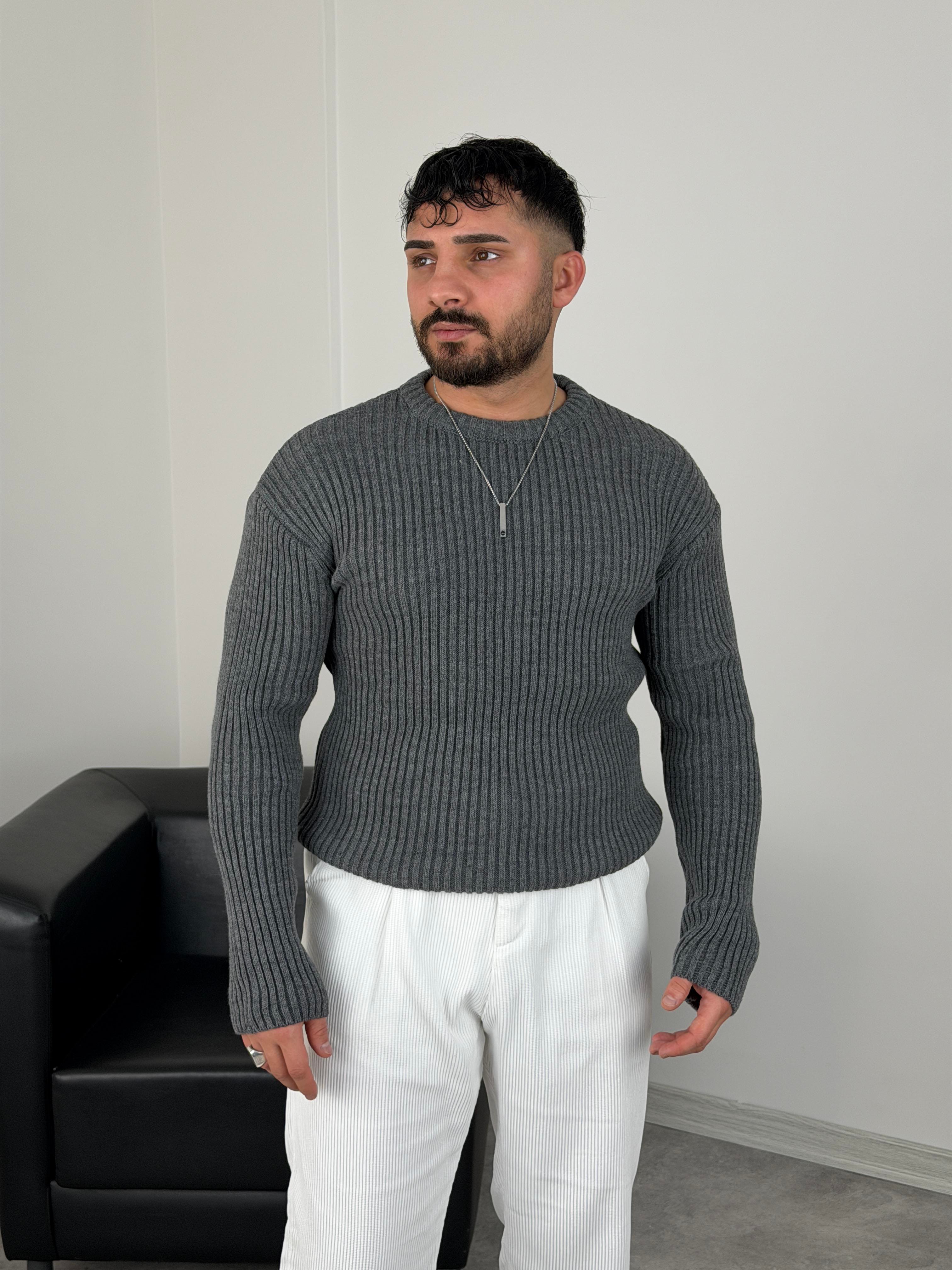 KALIN FİTİLLİ OVERSİZE TRİKO BİSİKLET YAKA ANTRASİT