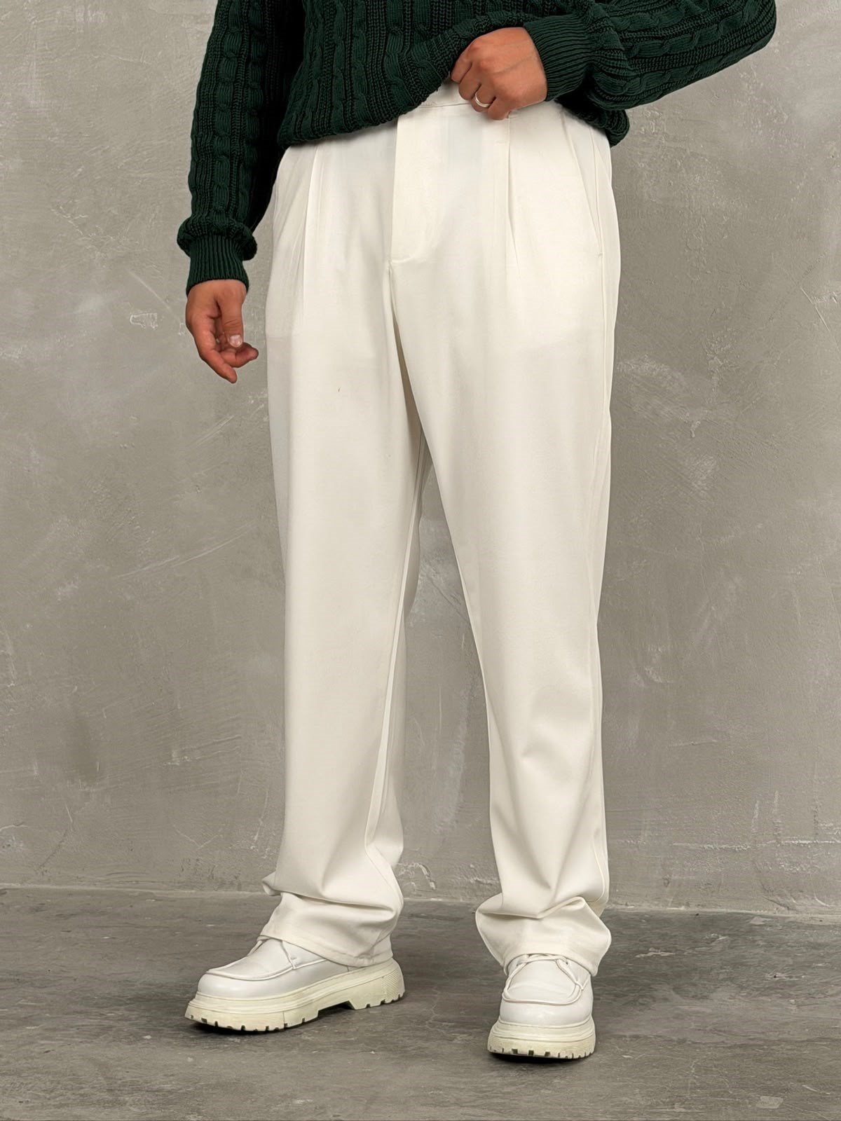 Kışlık Gabardin Baggy Pantolon Beyaz