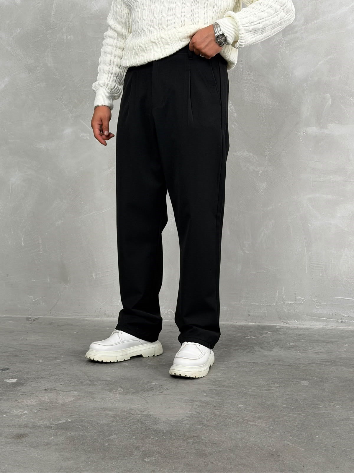Kışlık Gabardin Baggy Pantolon Siyah