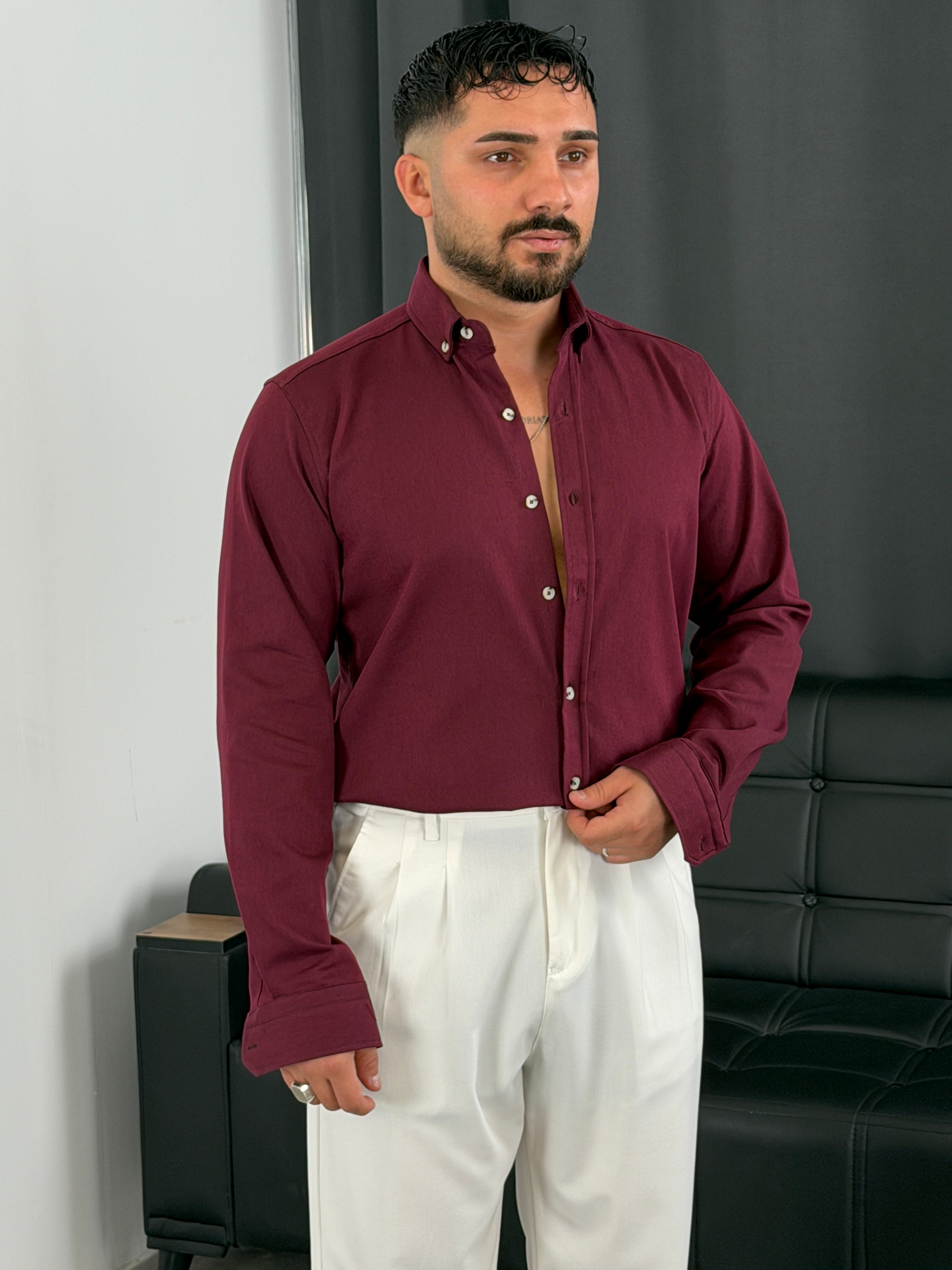 Kışlık Likralı Gabardin Gömlek Bordo