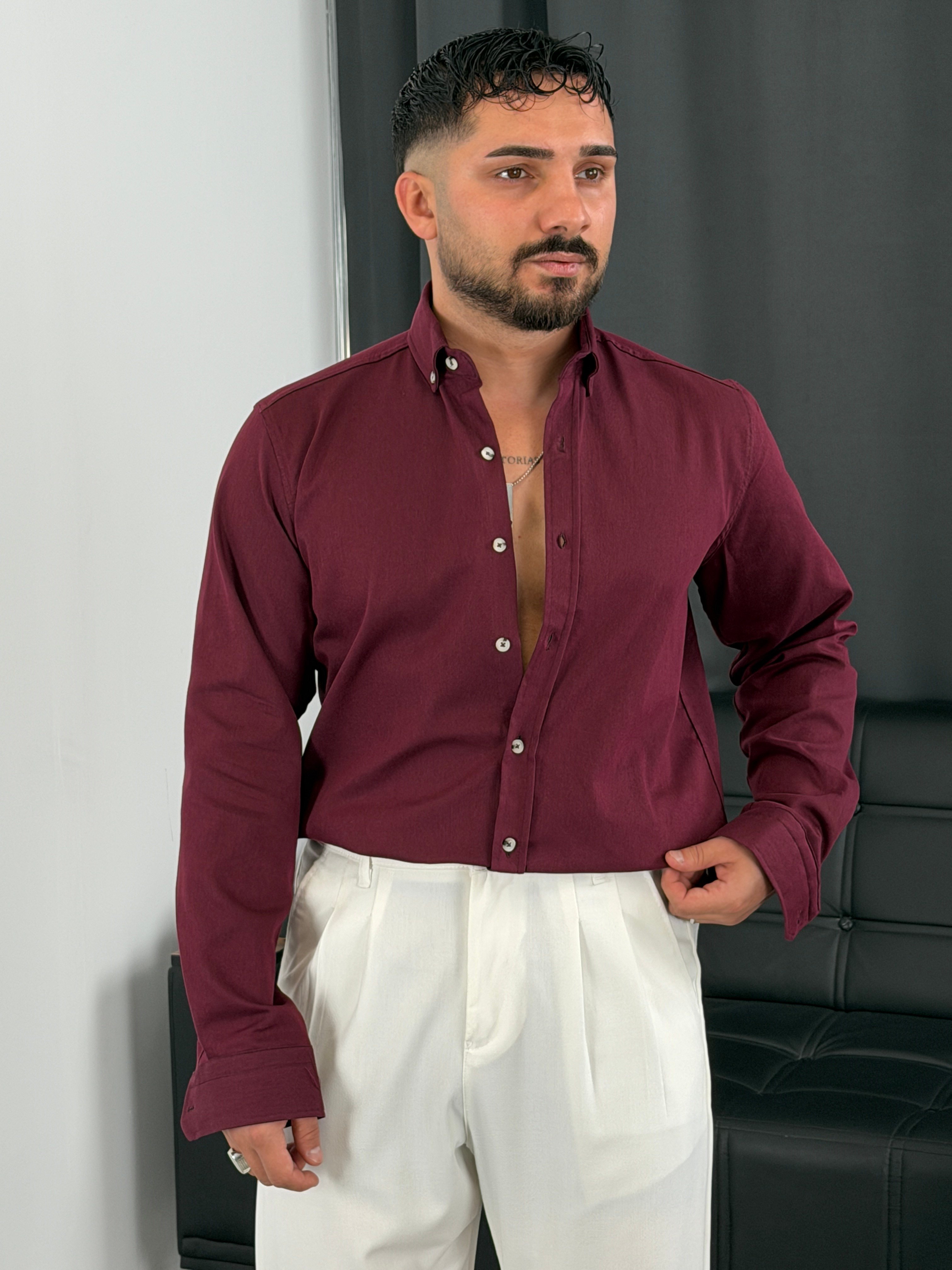 Kışlık Likralı Gabardin Gömlek Bordo