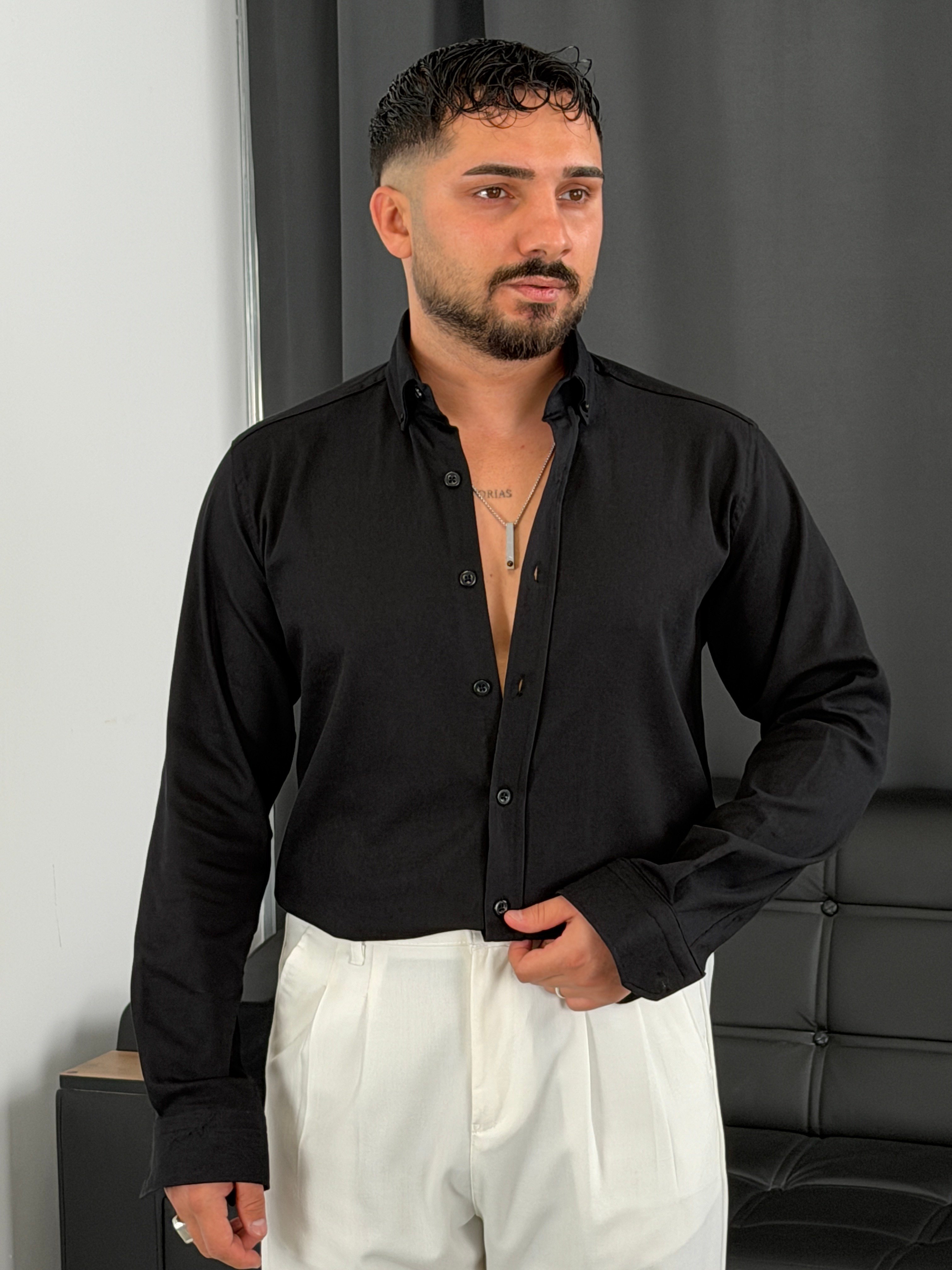 Kışlık Likralı Gabardin Gömlek Siyah