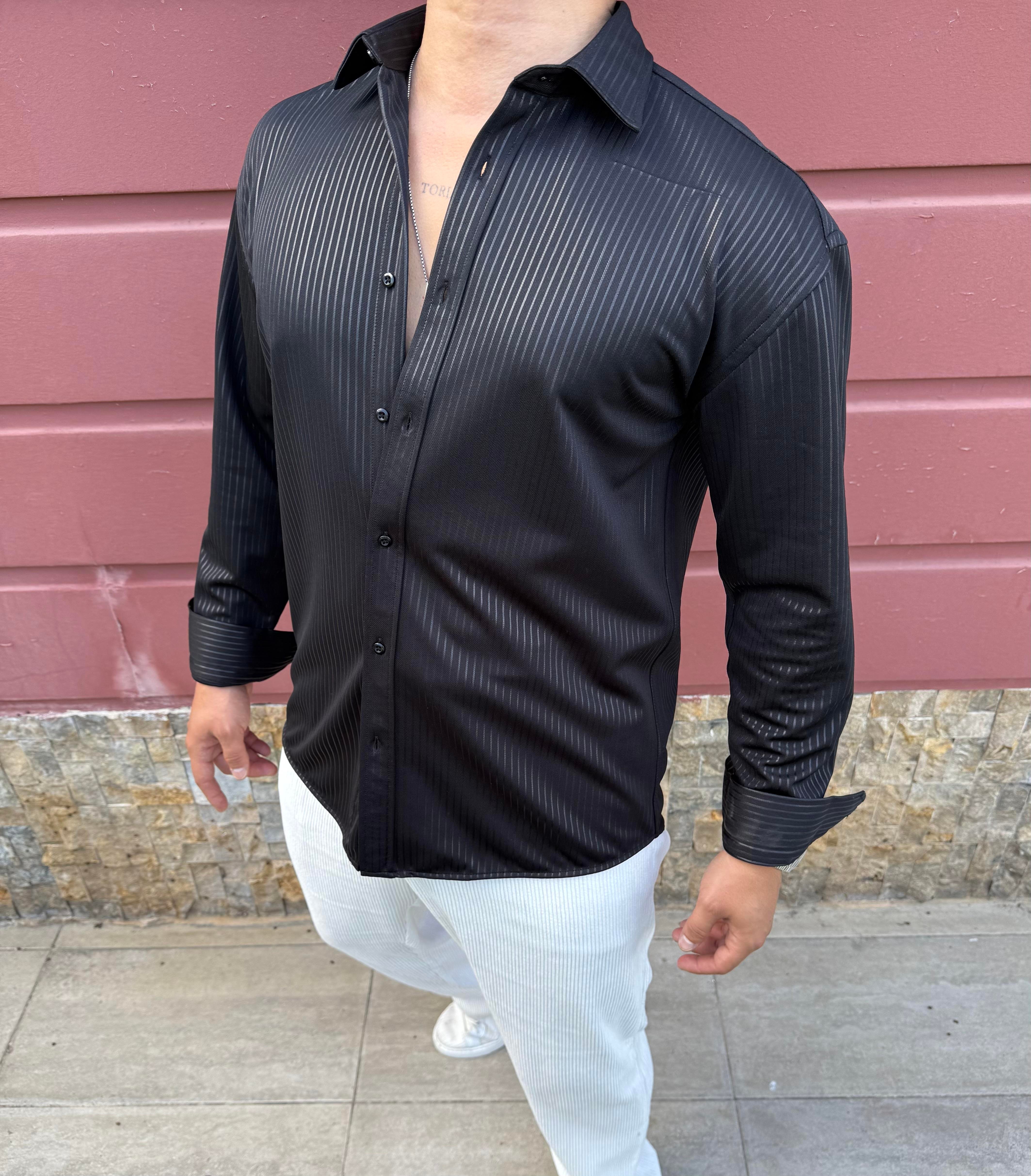 KIŞLIK UZUNKOL ÖRME GÖMLEK SİYAH