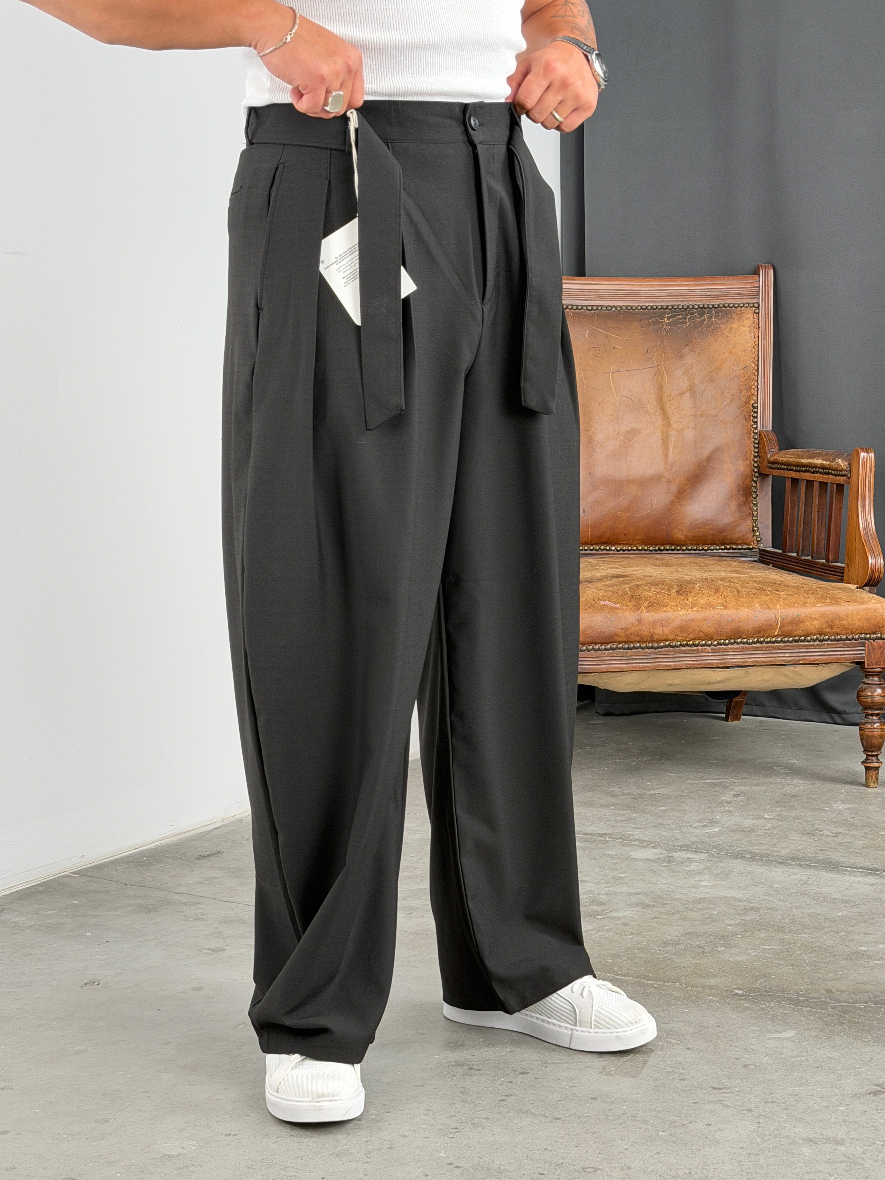 KORE MODEL KUŞAKLI PREMİUM BAGGY PANTOLON SİYAH