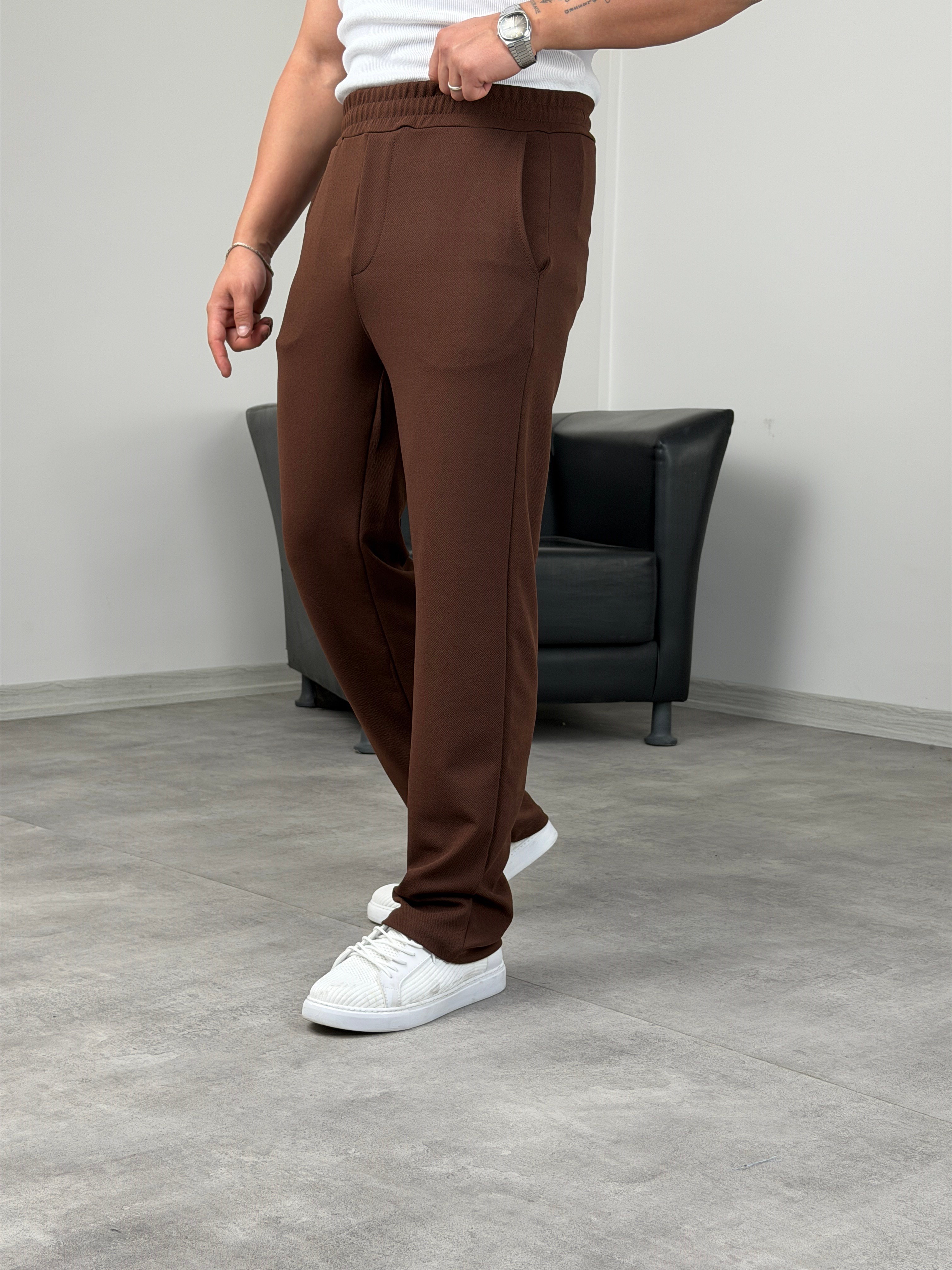 KREP BAGGY PANTOLON ACI KAHVE