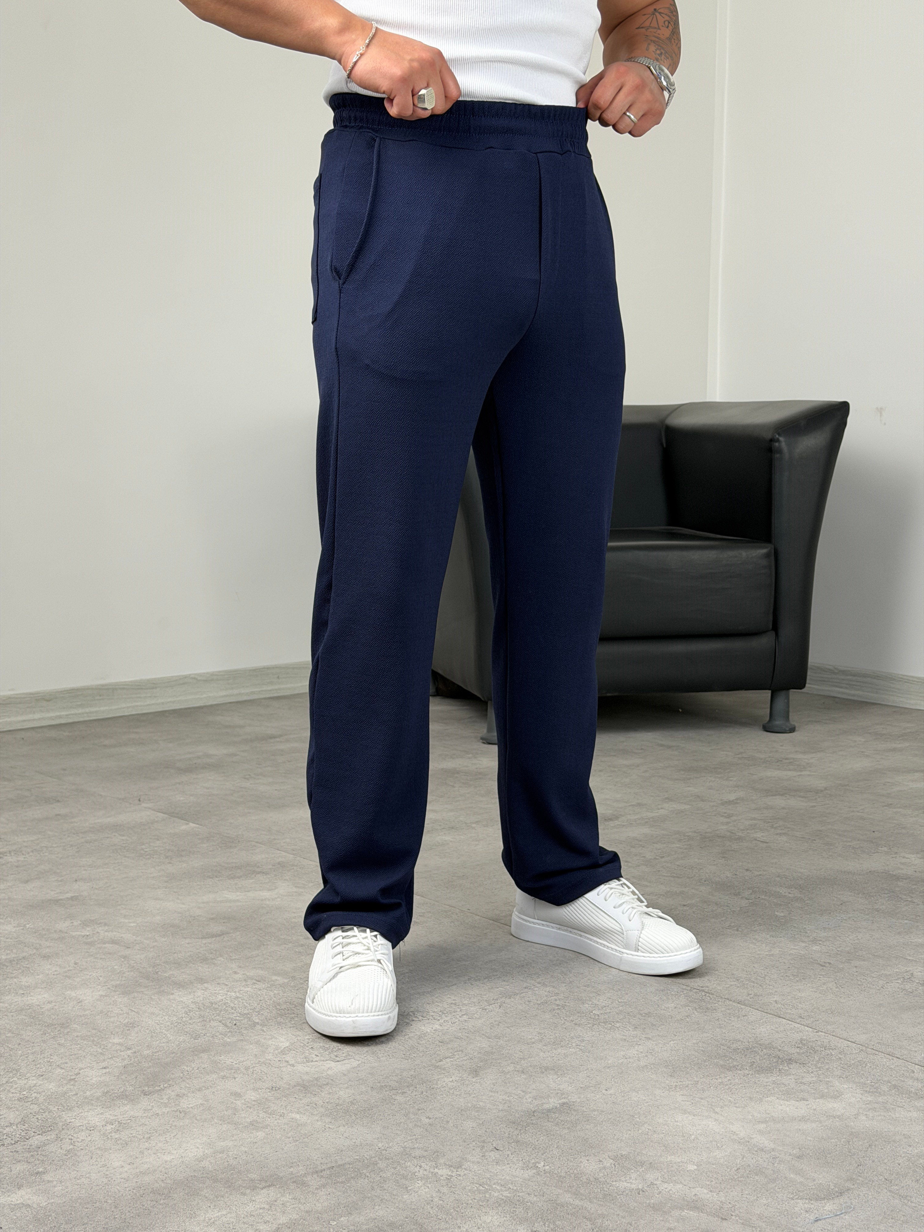 KREP BAGGY PANTOLON LACİVERT