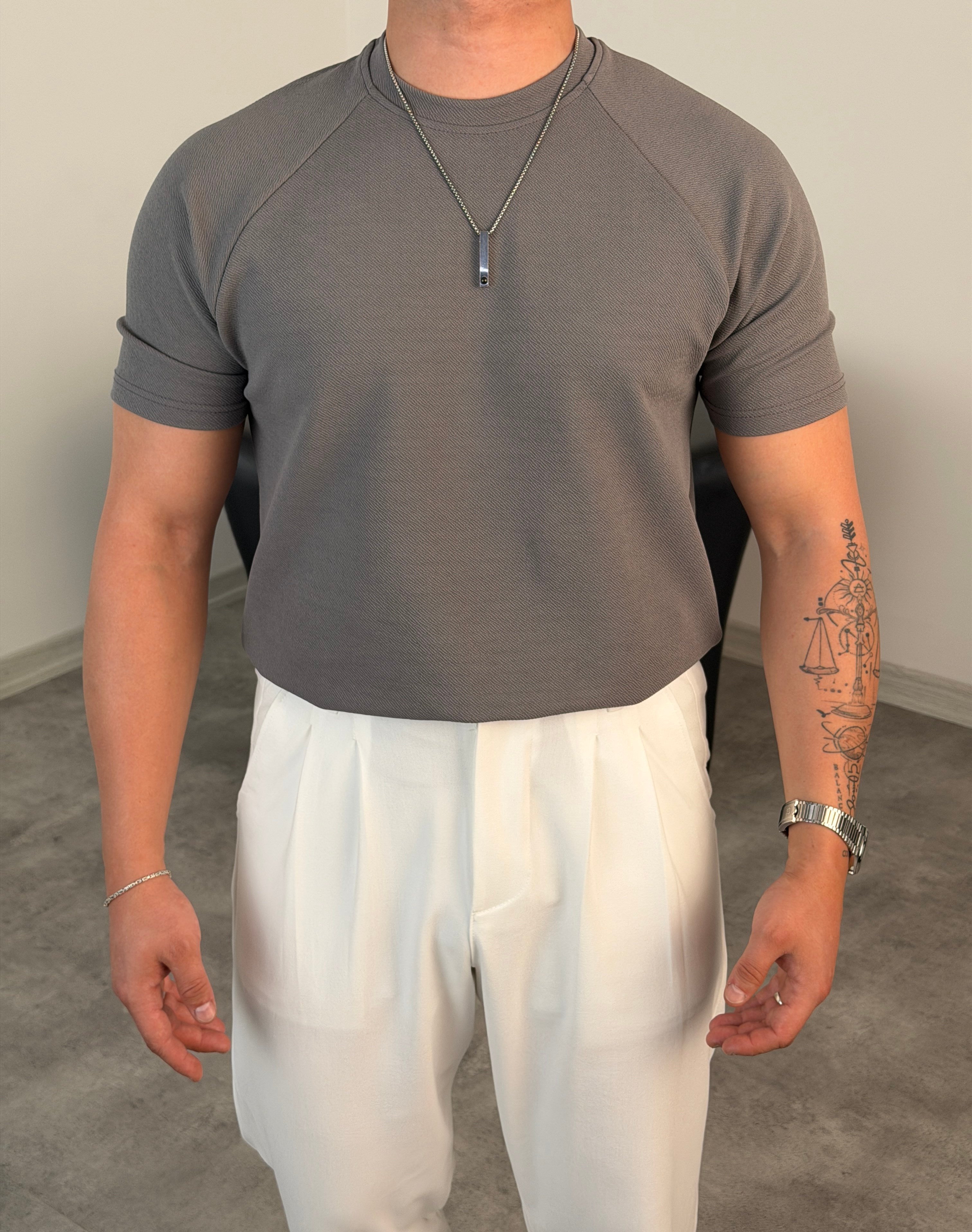 ÖRME REGLAN KOL ÖZEL TİŞÖRT ANTRASİT