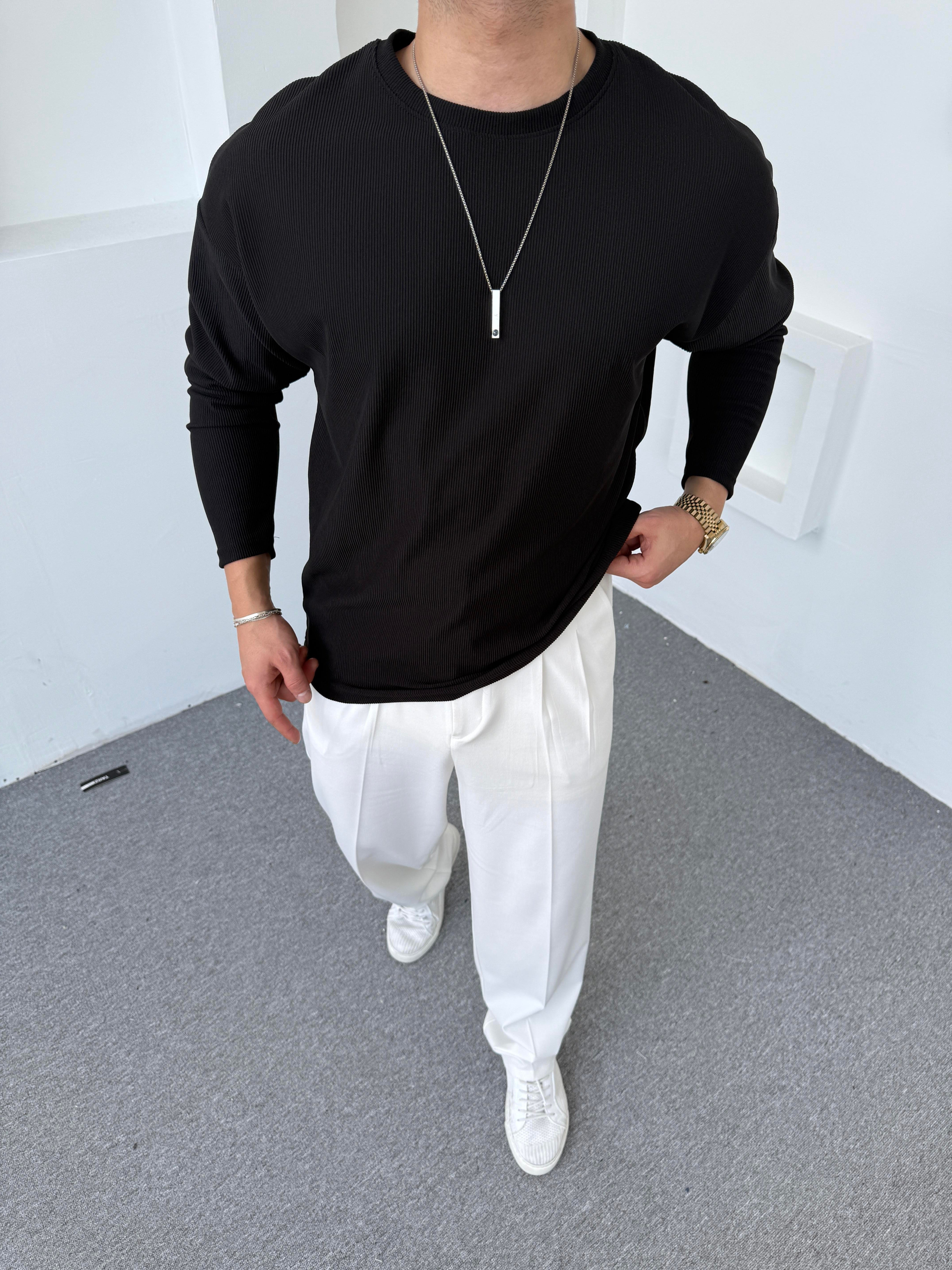 Ottoman Bisiklet Yaka Sweatshirt Siyah