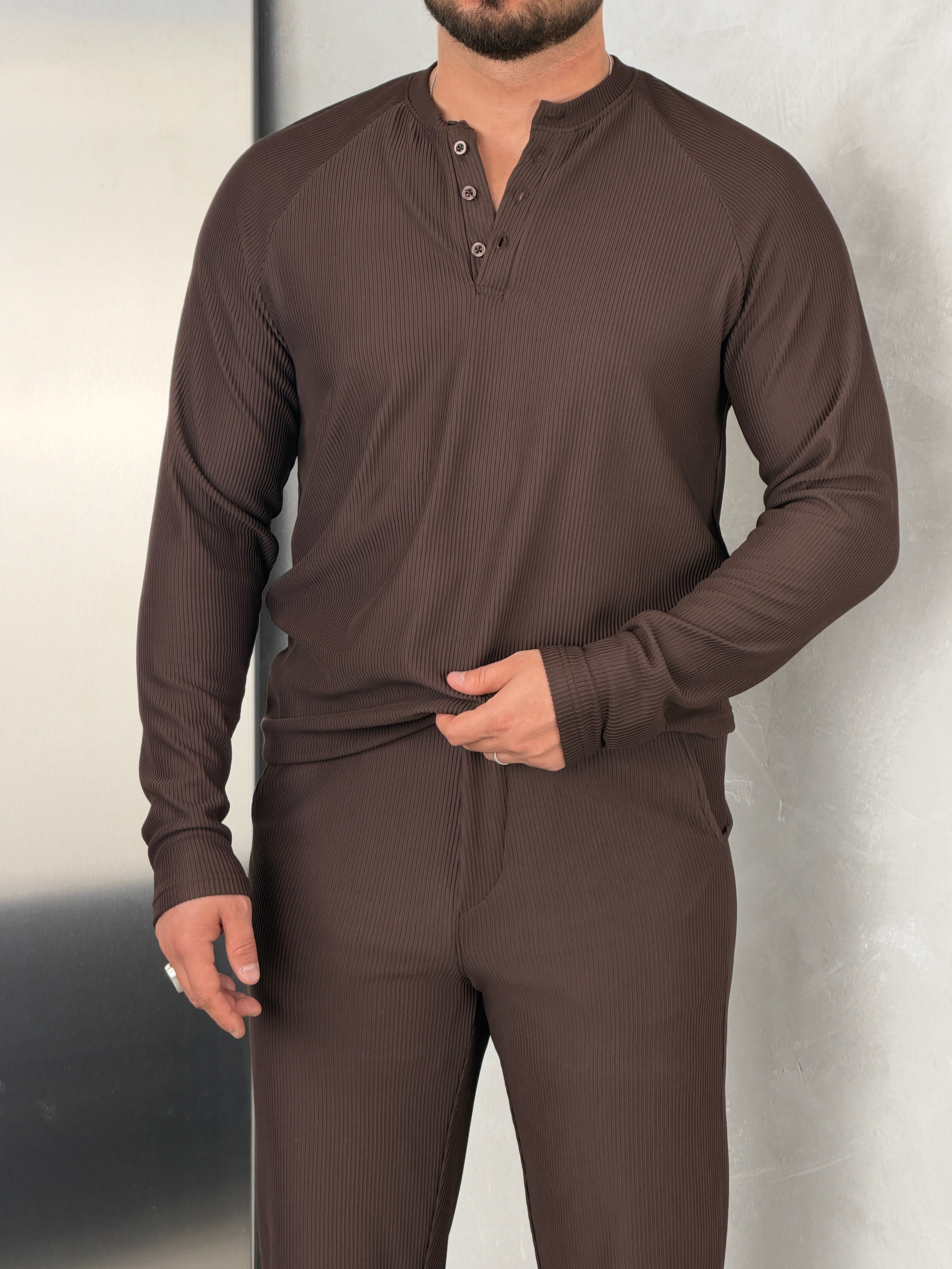 Ottoman Henley Model Takım Acı Kahve
