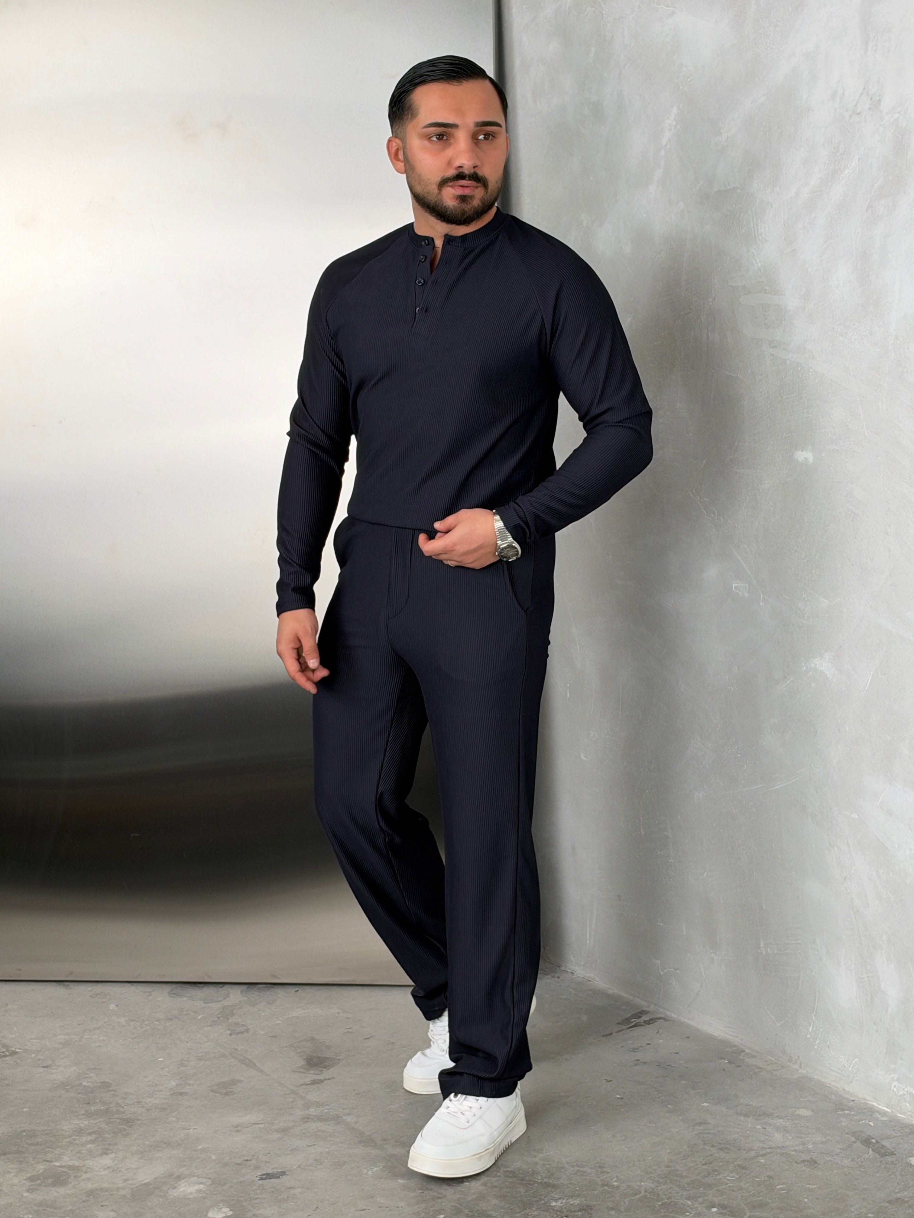 Ottoman Henley Model Takım Lacivert