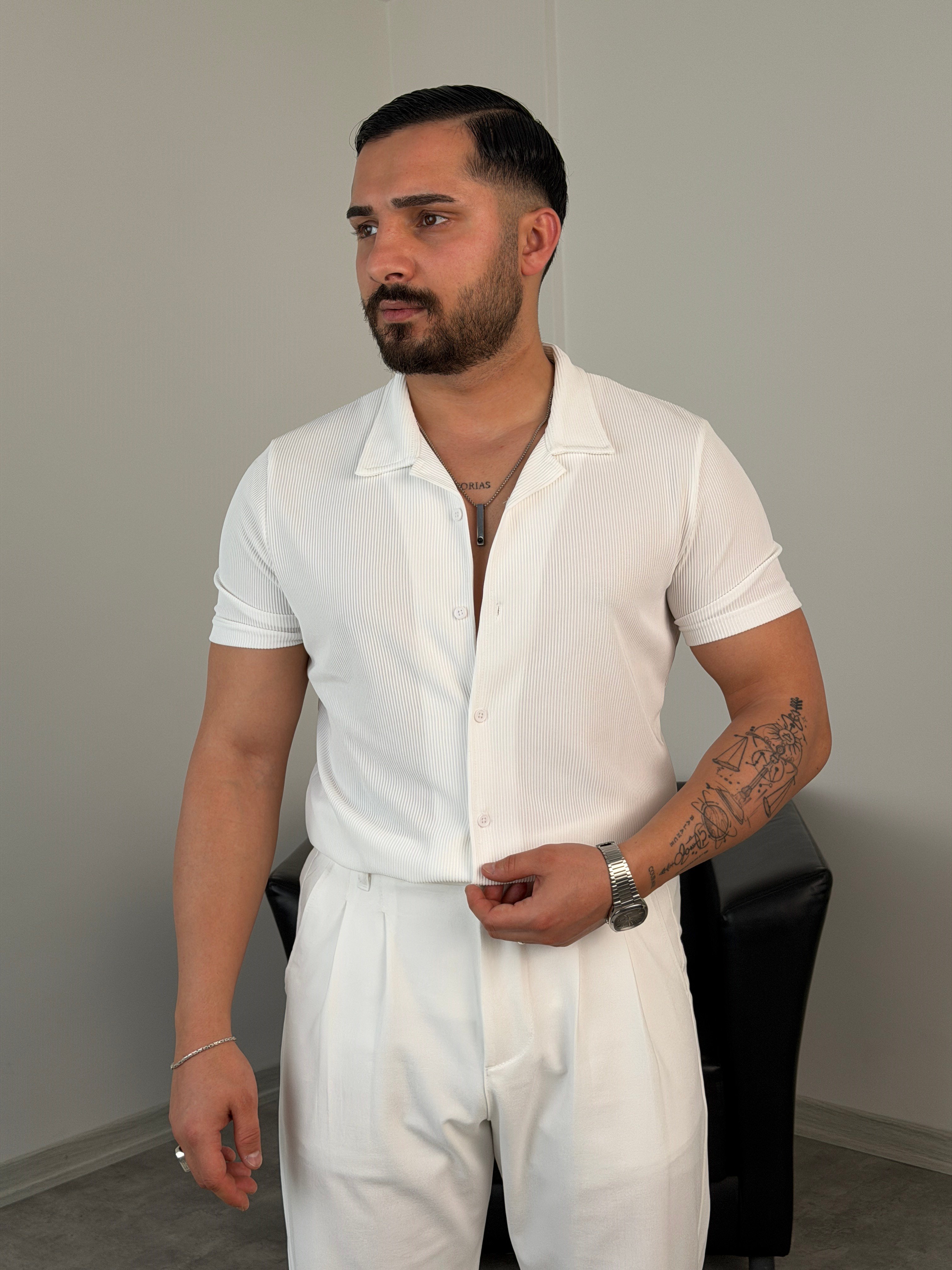 OTTOMAN KUMAŞ PAMUK ÖRME KISAKOL GÖMLEK BEYAZ