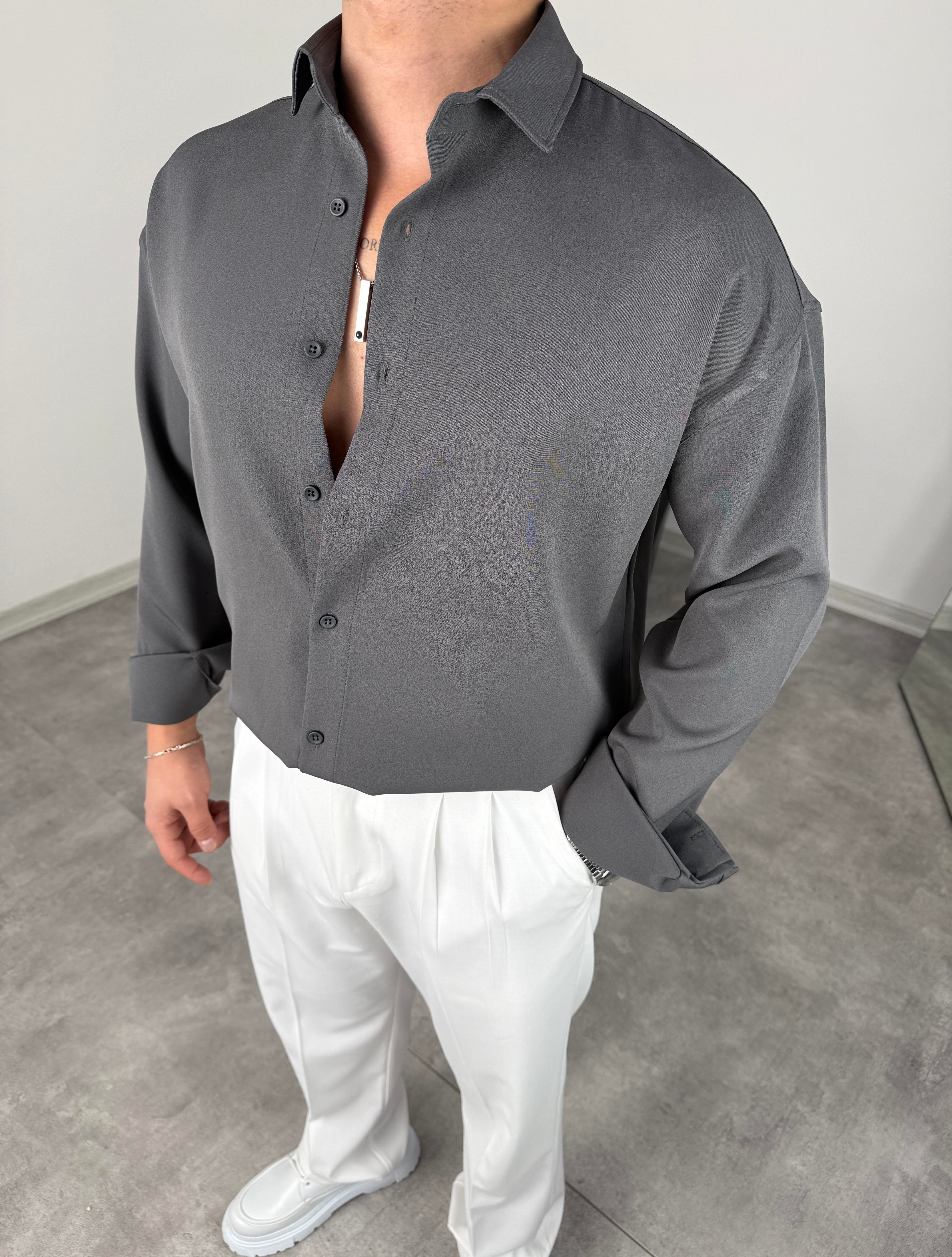 OVERSİZE DABIL İTHAL KUMAŞ GÖMLEK ANTRASİT