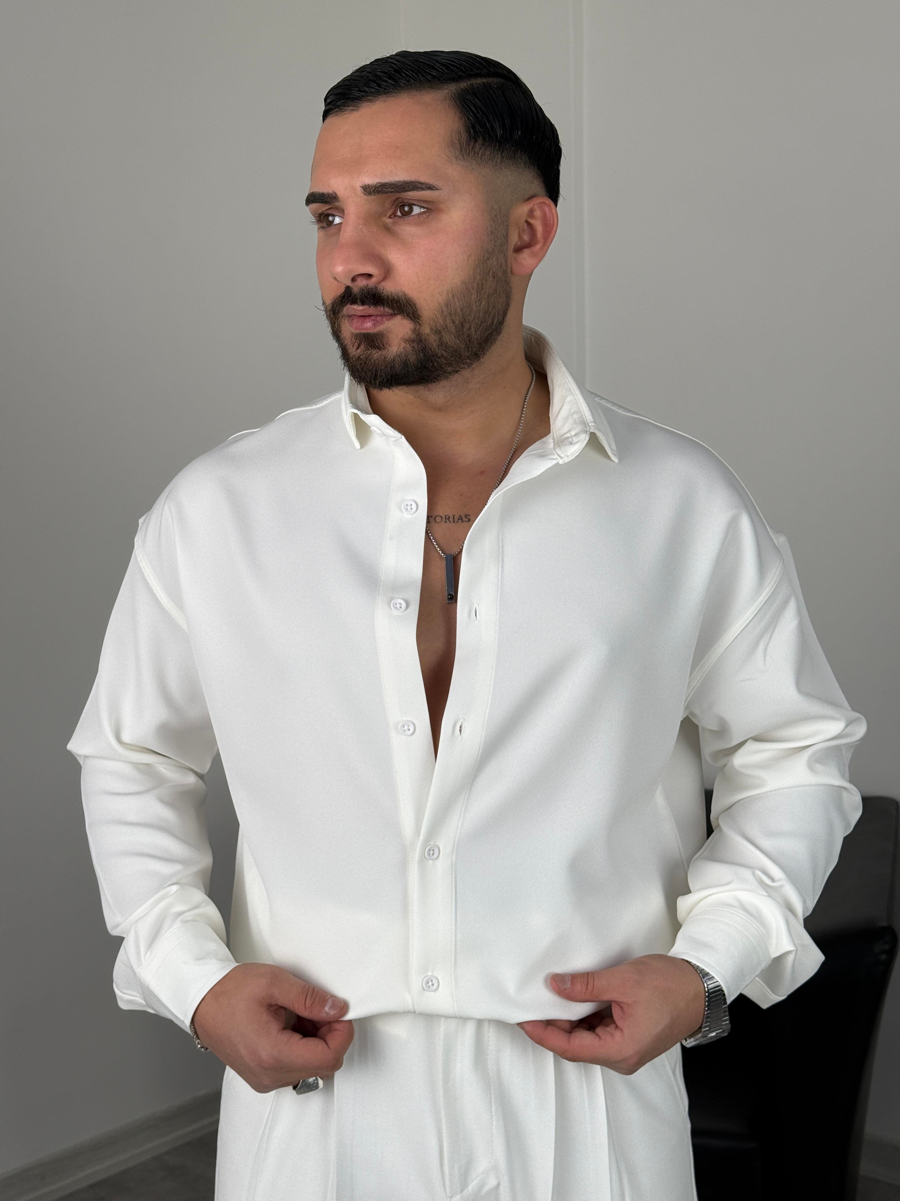 OVERSİZE DABIL İTHAL KUMAŞ GÖMLEK BEYAZ