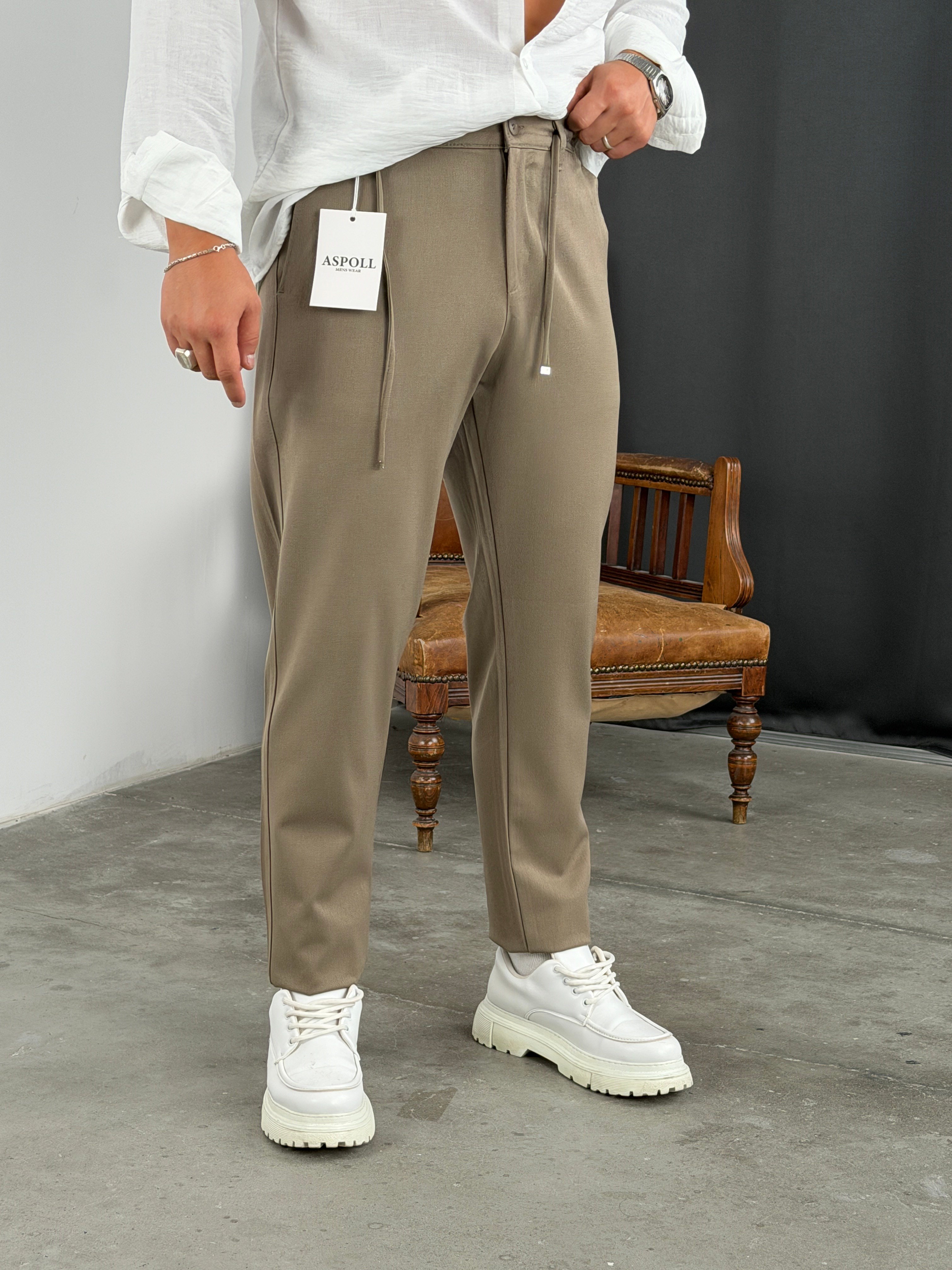 Premium Kalite Gabardin Kumaş Jogger Pantolon Çağla Yeşili