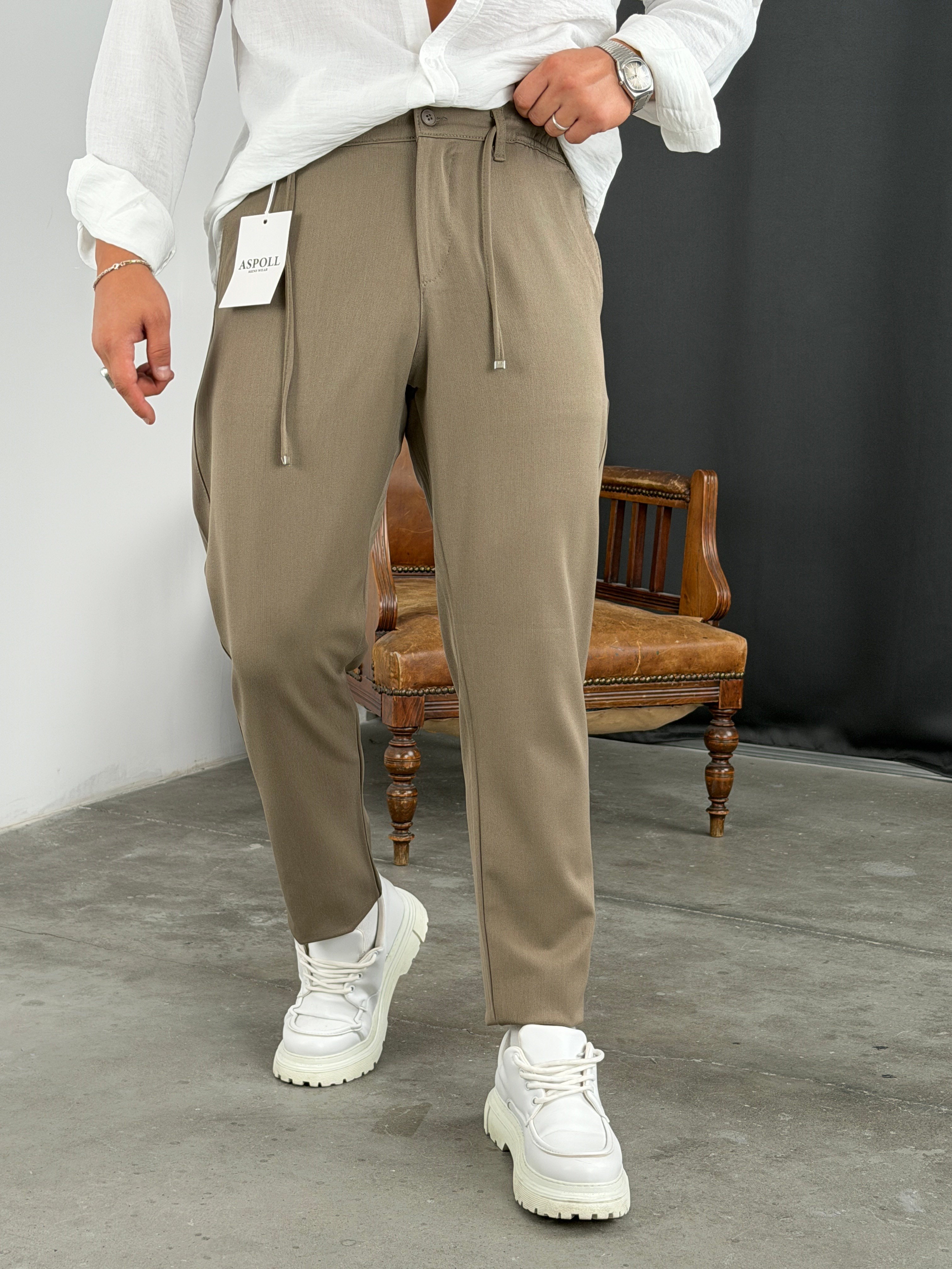 Premium Kalite Gabardin Kumaş Jogger Pantolon Çağla Yeşili