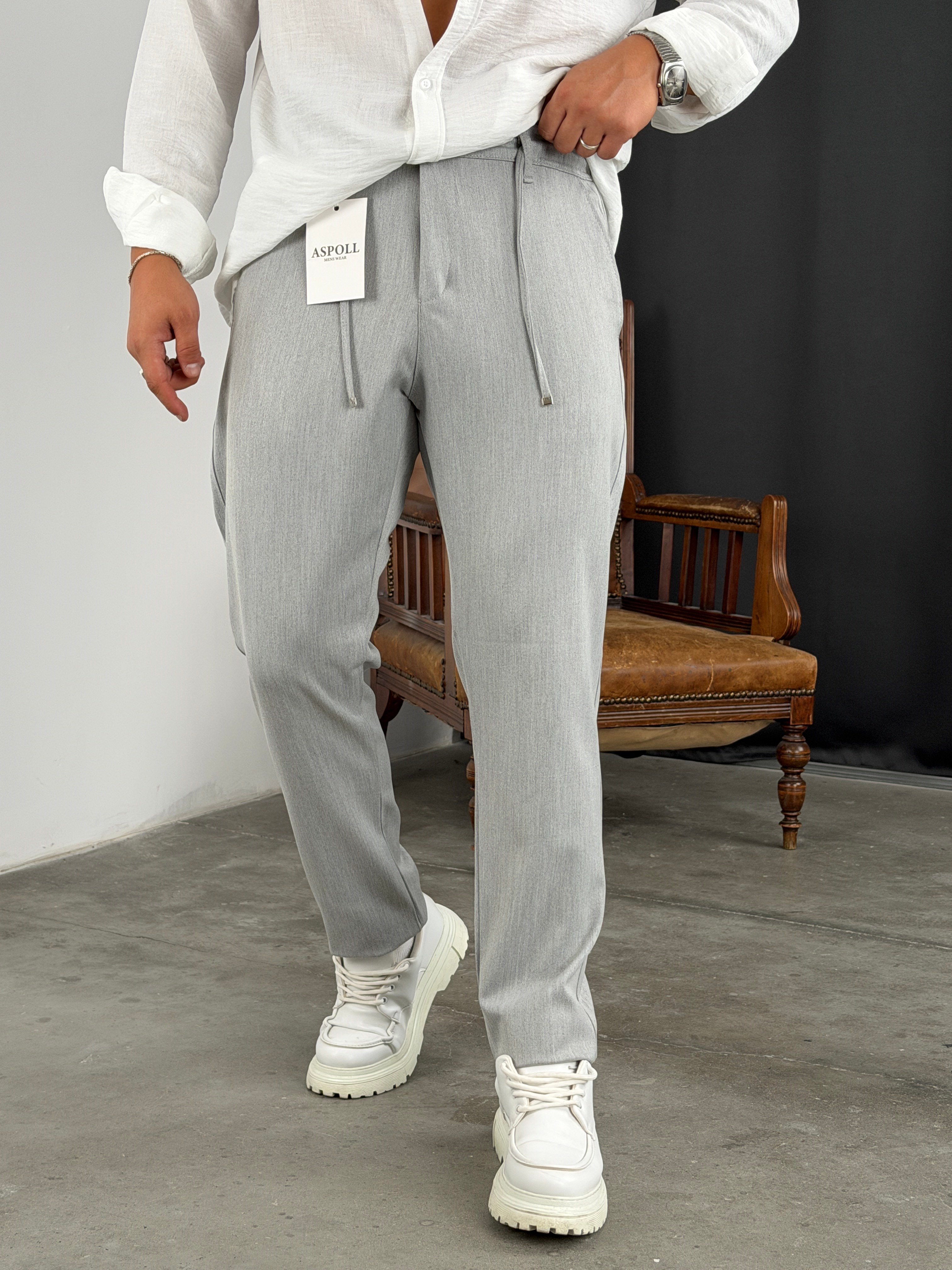 Premium Kalite Gabardin Kumaş Jogger Pantolon Gri